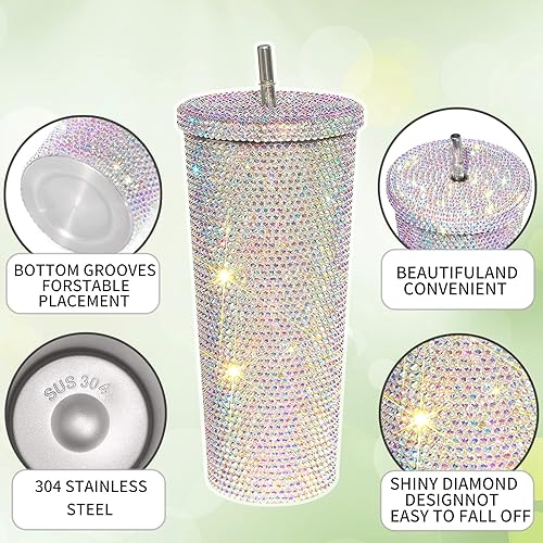 Miniatura 2 de Botella de agua de diamantes de imitación de diamantes de imitación de acero inoxidable aislada Taza de agua fría Vacío Copa de agua caliente...