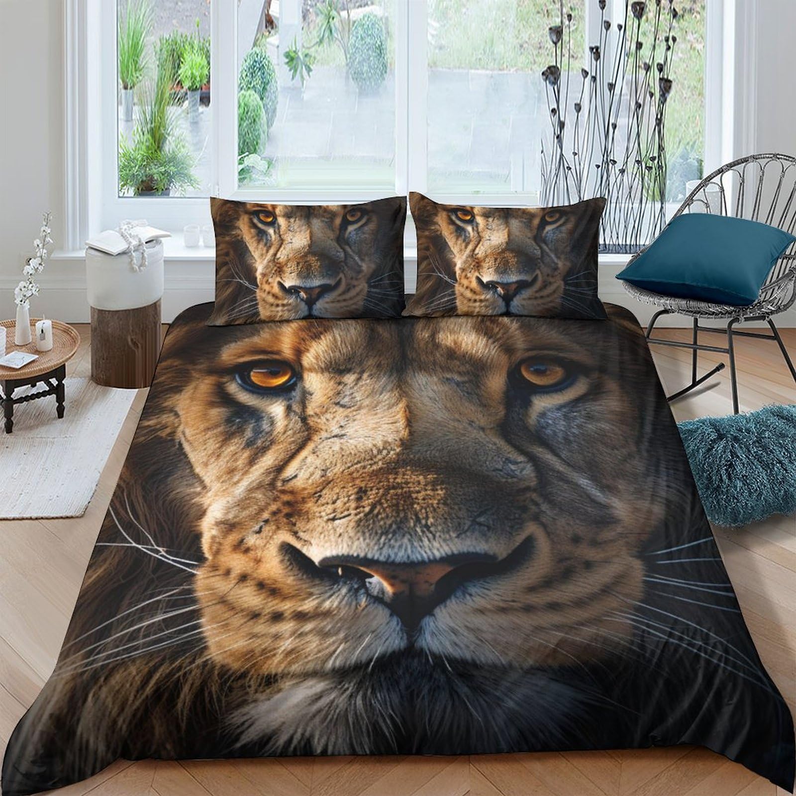 Housse de Couette Lion Sauvage 3D pour Chambre d'Adulte et Enfant King Size