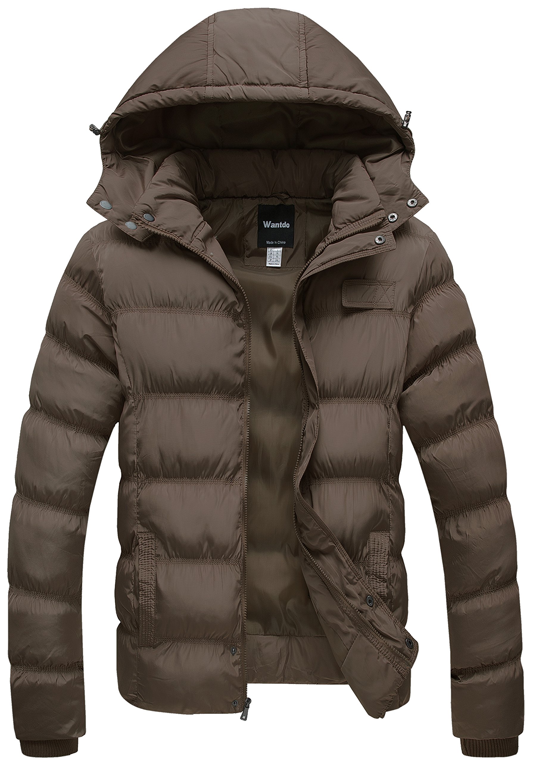 WantdoMen's Hooded Winter Coat Warm Puffer Jacket Thicken Cotton Coat with Removable Hood