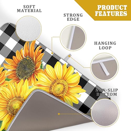 Miniatura 4 de aportt Tapetes de Secado de Girasol para Encimera de Cocina 18x24 Pulgadas Cuadros Buffalo Blanco y Negro Tapete Grande para Platos Microfibra