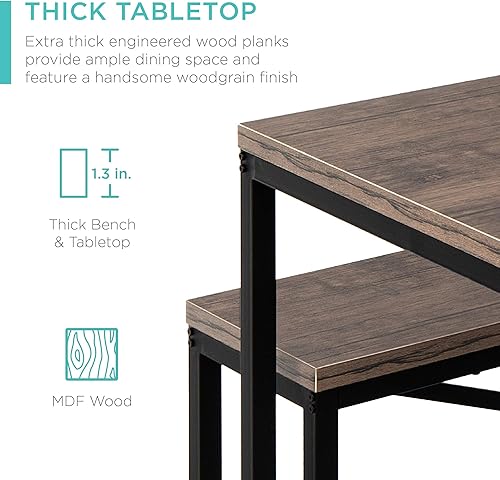 Miniatura 4 de Best Choice Products Juego de muebles de mesa de comedor de 3 piezas estilo banco de 455 pulgadas comedor para 4 personas que ahorra espacio para