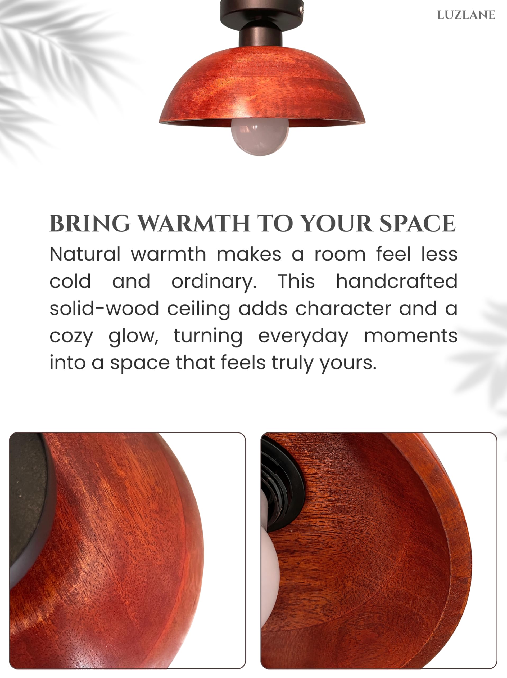 Walnut Wood Ceiling Light - Rustic Modern Lamp -5
