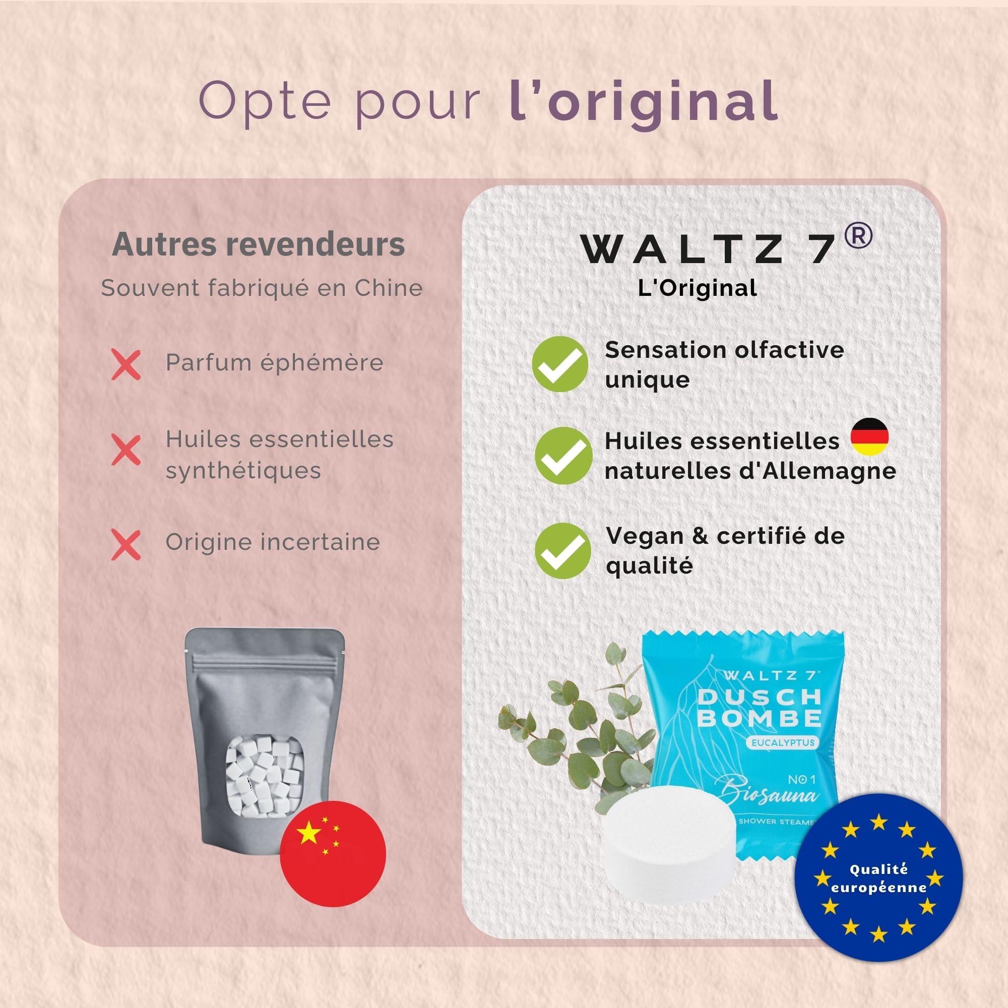 WALTZ 7 Set Bombes de Douche, 32 Sachet, 8 Senteurs, Aromathérapie, Calmant, Revigorant et Relaxant, Idee Cadeau Homme et Femme, Noel, Coffret Beauté