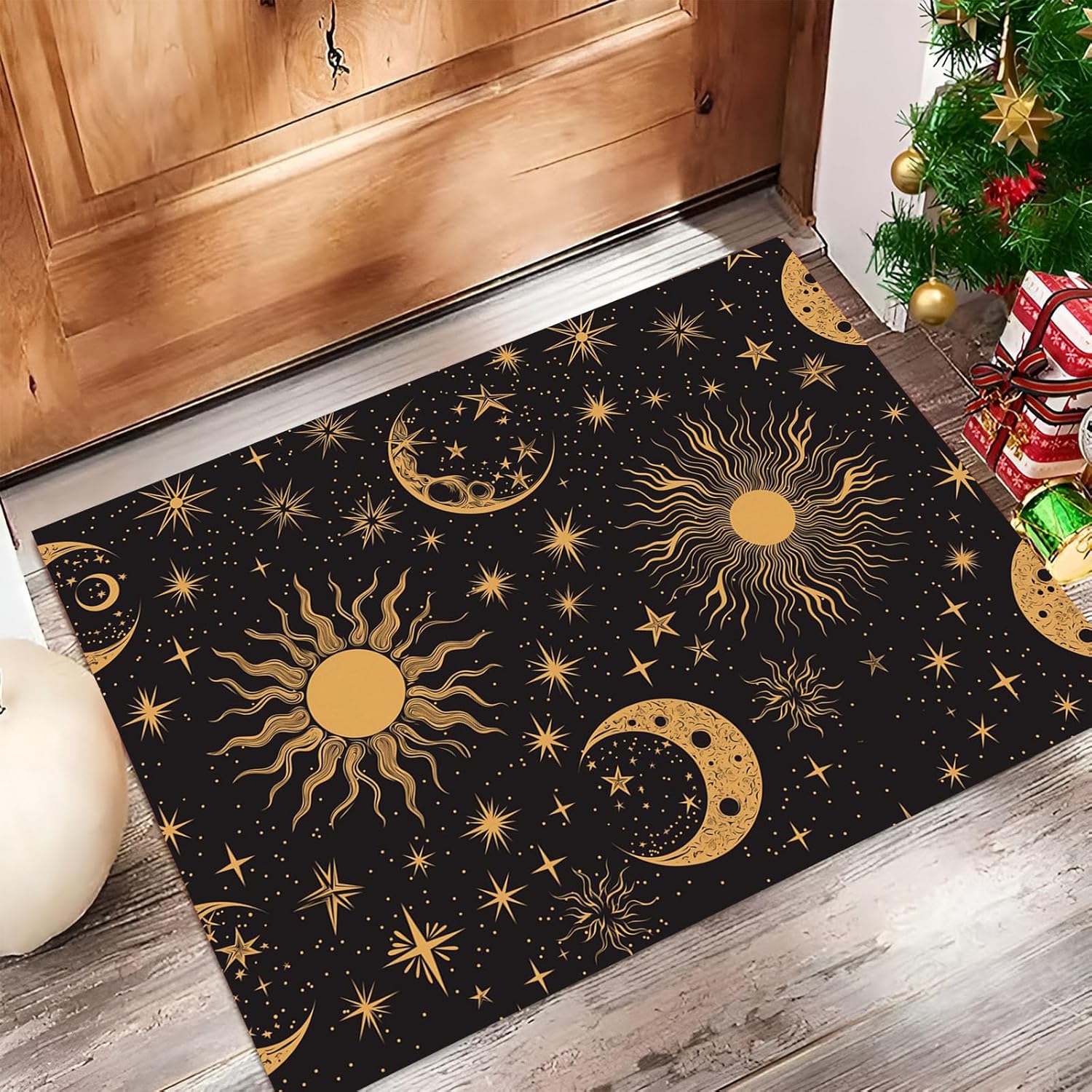 Washable 2'X3' Small Area Rugs for Entryway, Mysterious Sun and Starry Sky Soft Kitchen Rug Non-Slip Carpet Indoor Door Mat for Floor, Fantasy Tarot Low Pile Rugs for Entry Decor, Black Gold