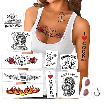 White Trash Temporary Tattoos - Trash Bash Party Costume Kit - Easier than Make-Up Female