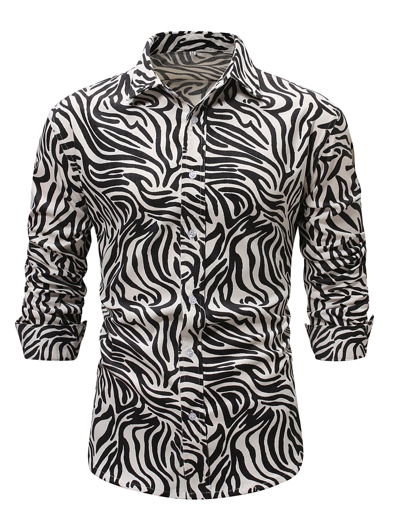 Männer Black and White Printed Shirt Langarm Cord Hemd Casual Herren Bluse Männer Casual Geschäfts Arbeit Hemd
