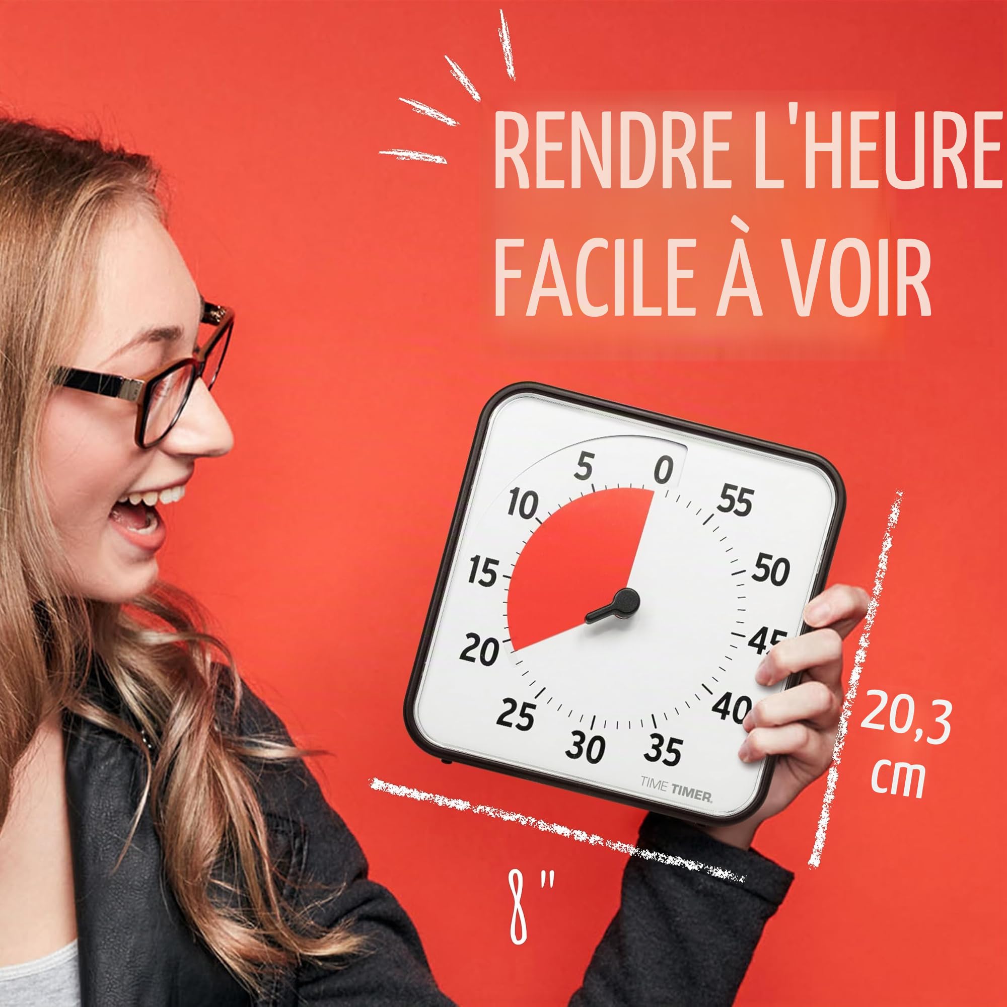 Time Timer Original Medium 19x19cm - Minuterie Visuelle de 60 Minutes Magnétique - Compte à rebours de la Salle de Classe ou de la réunion pour Enfants et Adultes (Noir) TT08B-W