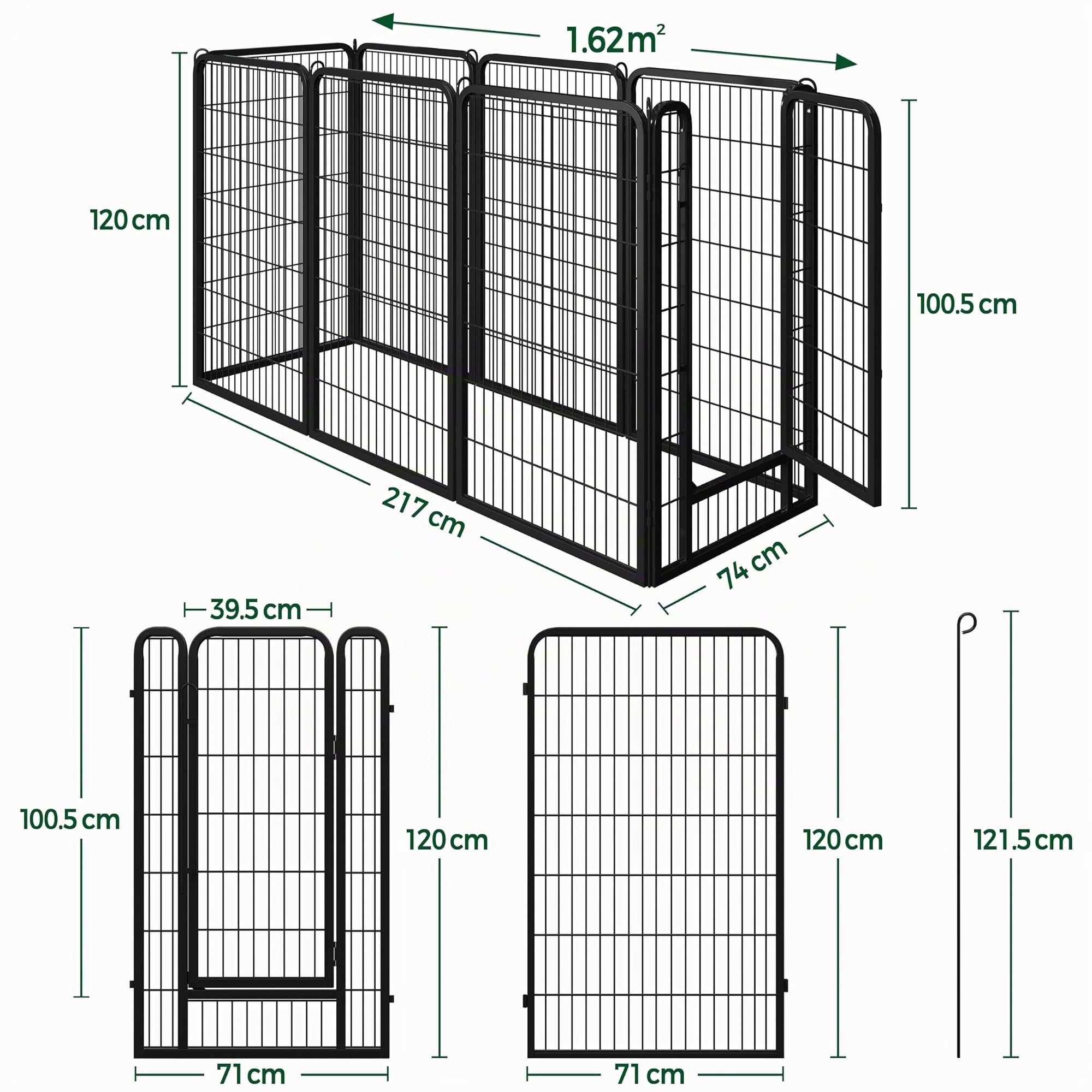 Abician Parc pour Chien 71 x 120 cm Enclos Parc 8 Panneaux avec Porte Noir | Clôture Pliable pour petit animal chien chiot lapin canard, Chenil en Métal, Barriere chien Panneaux intérieur/extérieur