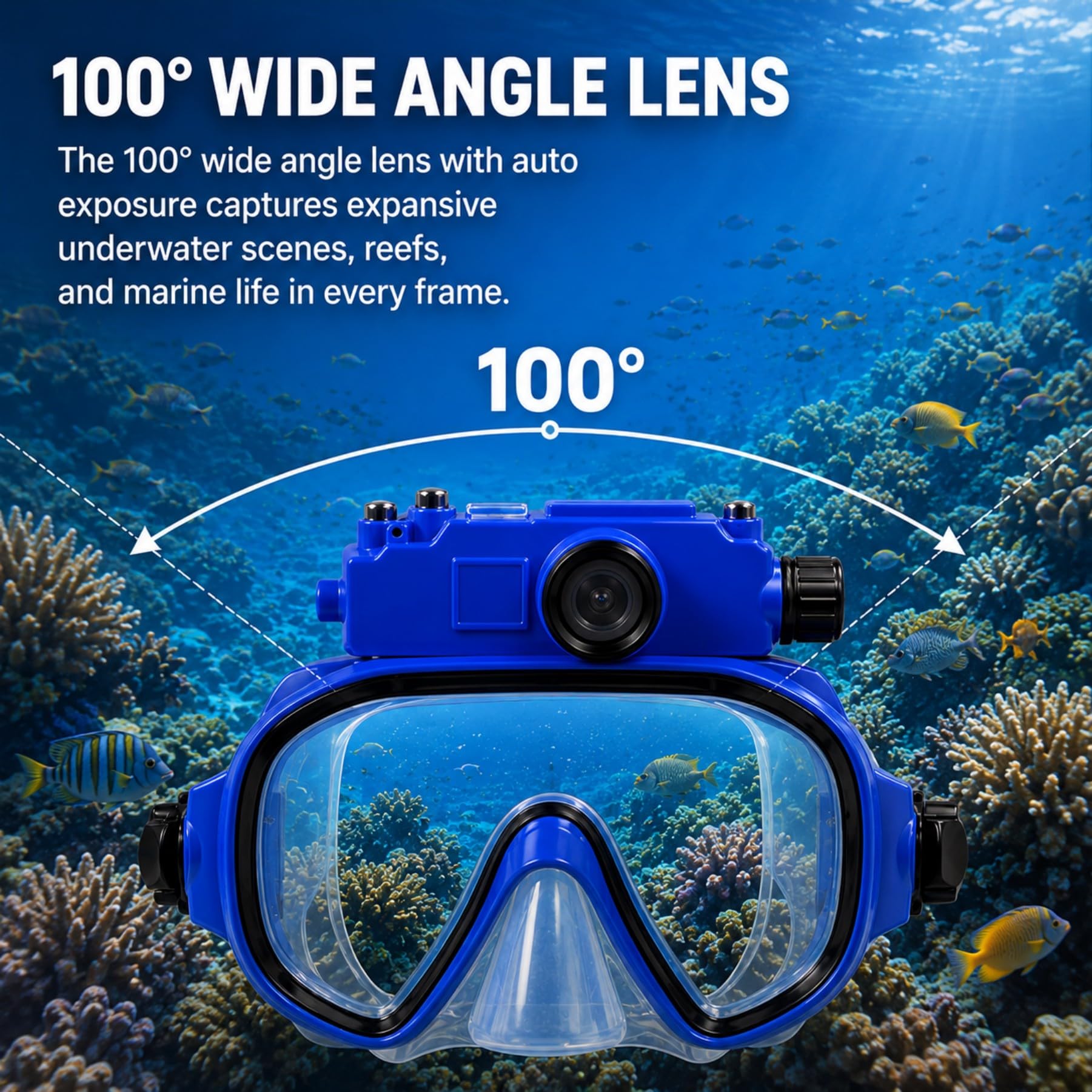 Gafas de Buceo con Cámara 2K, Impermeables hasta 15m y Lente Gran Angular para Snorkel