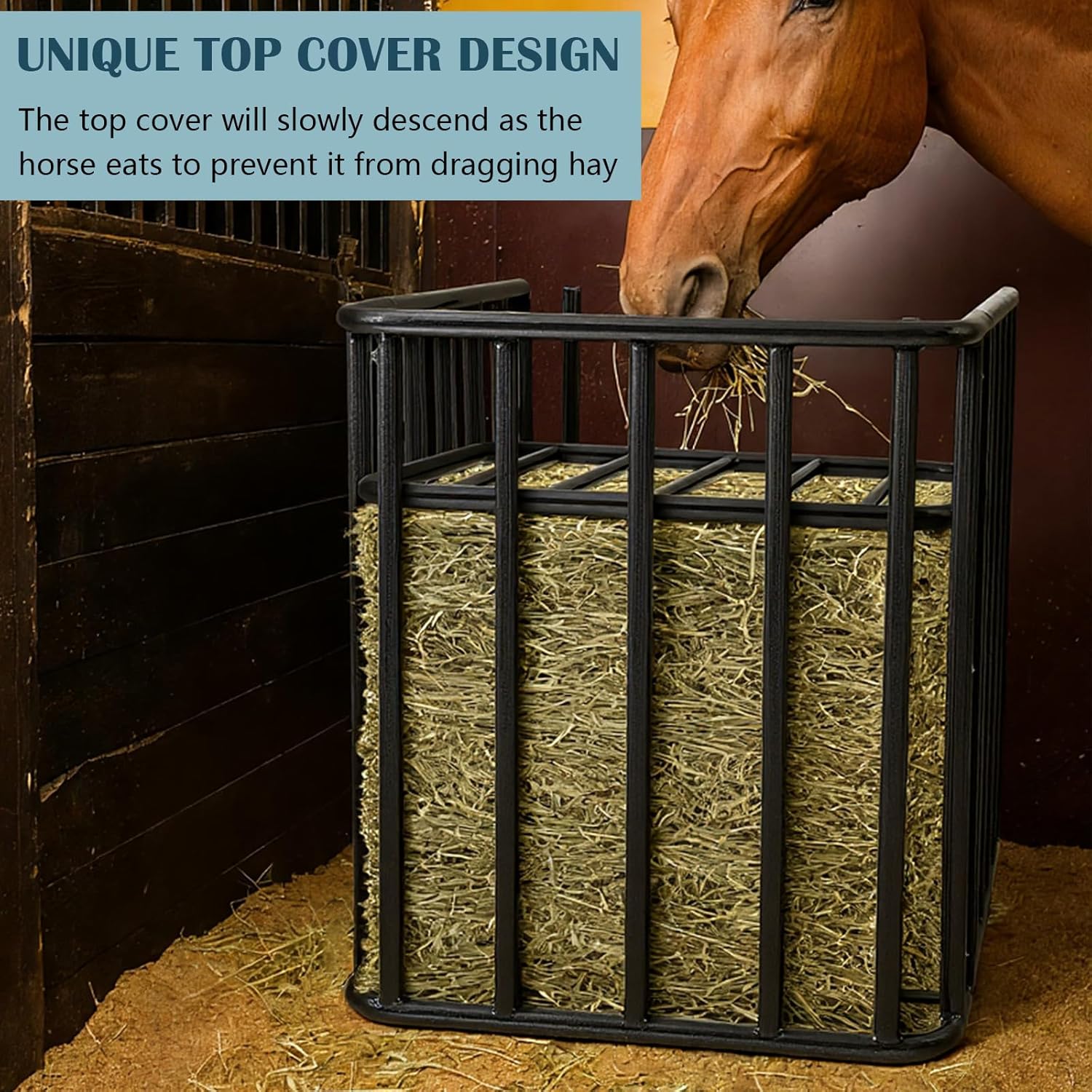Flat Wall/Corner Hay Feeder for Horse, Large Hay Rack Feeder Blanket Holder, 2.5" Healthy Slow Eating Prevents Waste, Easy Assembly for Goats Sheep Indoor Outdoor(Flat Wall with Lid)