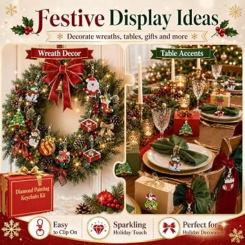Yaomiao 17 Pcs Double Sided Diamond Art Christmas Ornaments Keychains 5d | Snowman Christmas Diamond Art Keychains Kit for Adult DIY 5d Painting Round Drill Xmas Crystal Rhinestone Arts Craft Supplies