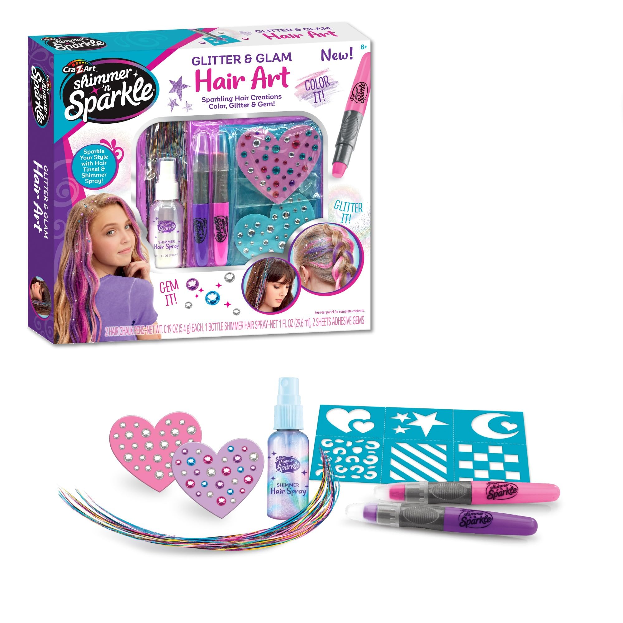 CRA-Z-Art Shimmer 'n Sparkle グリッターとグラムメタリックヘアアートセット ヘアチョークペンとヘアジェム付き