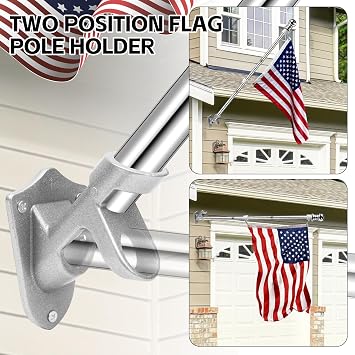 5 FT Flag Pole kit and American Flag 3x5ft with Pole Kit for Outside, Heavy Duty Flag Pole 5FT with 3x5ft American Flag, Stainless Steel Aluminum Multi-Position Flag Pole with Bracket Holder (silver)