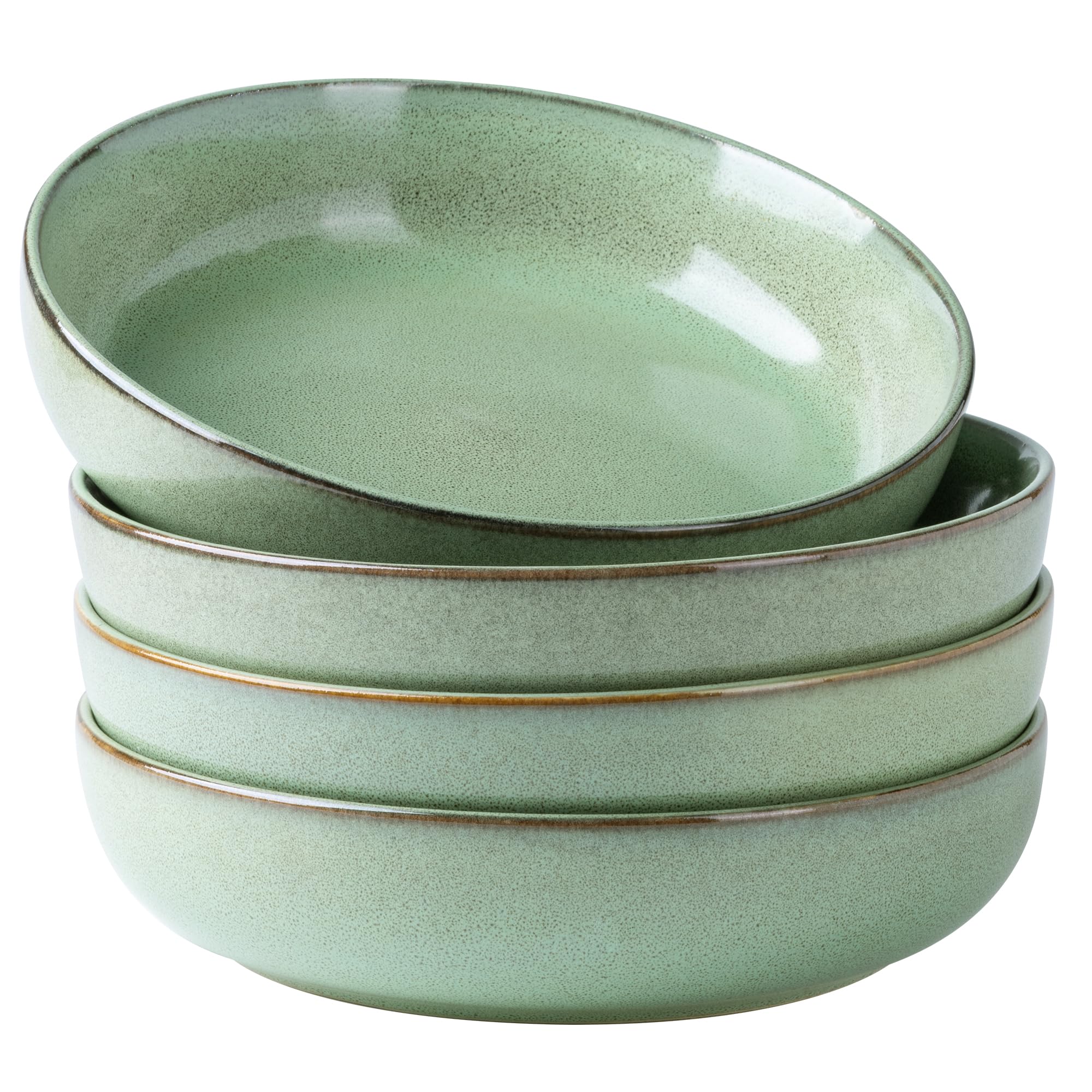 GBHOME 9'' Large Ceramic Pasta Bowls, 38oz Stoneware Pasta Serving Bowls Set of 4 for Kitchen, Wide Bowls for Fruit,Pasta,Salad,Oatmeal,Meal, Microwave Safe, Reactive Glaze-Pastel Green