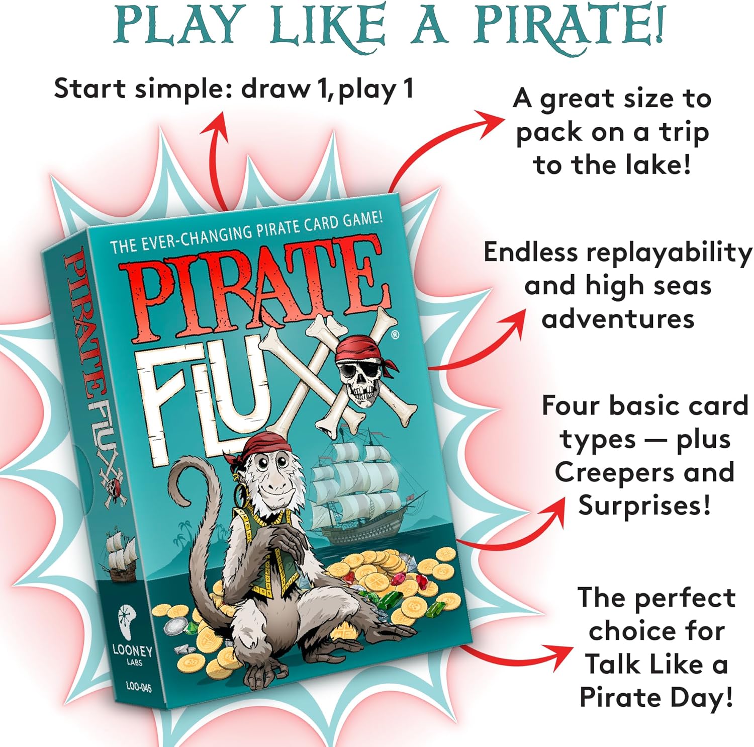 Looney Labs Pirate Fluxx Card Game - Ever-Changing Pirate-Themed Fun