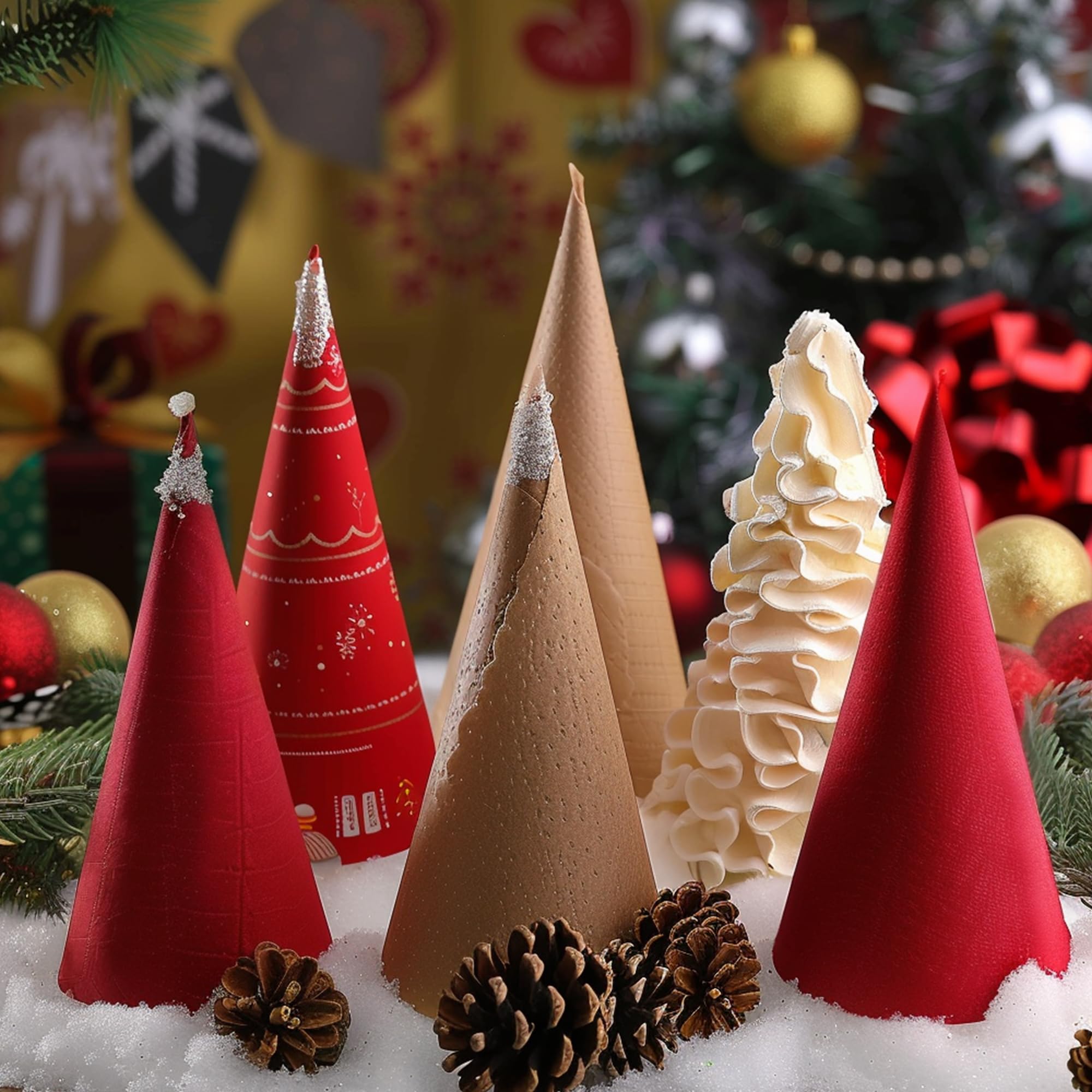 RunNico 12 coni di cartapesta di Natale spessi, 25,9 x 9,9 cm, coni in cartone spesso con fondo aperto, per albero di Natale, gnomi, decorazioni fai da te