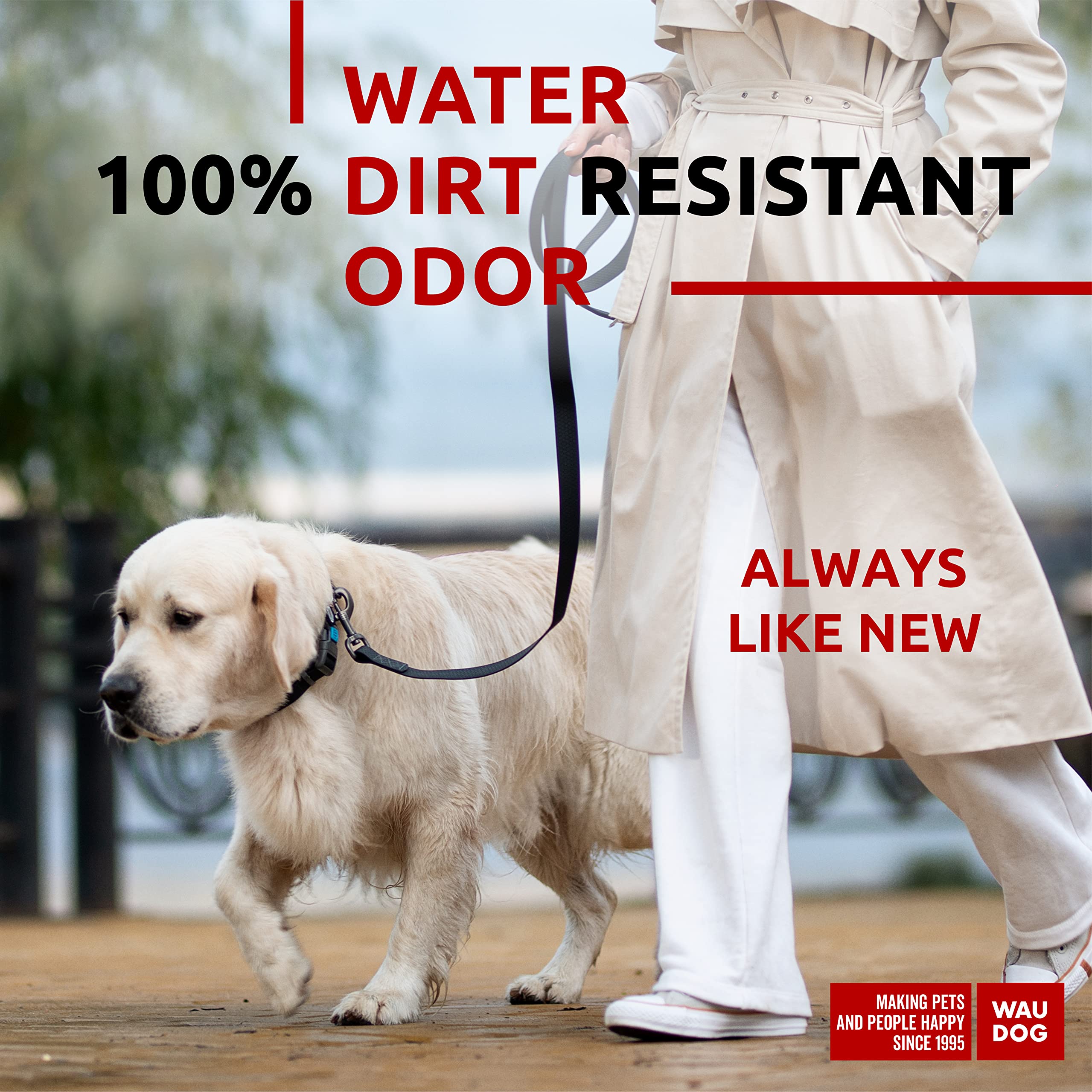 WAUDOG Waterproof Dog Leash - 4 Ft / 6 Ft, Anti-Slip, Heavy Duty, Long Or Short for Large, Small & Medium Dogs