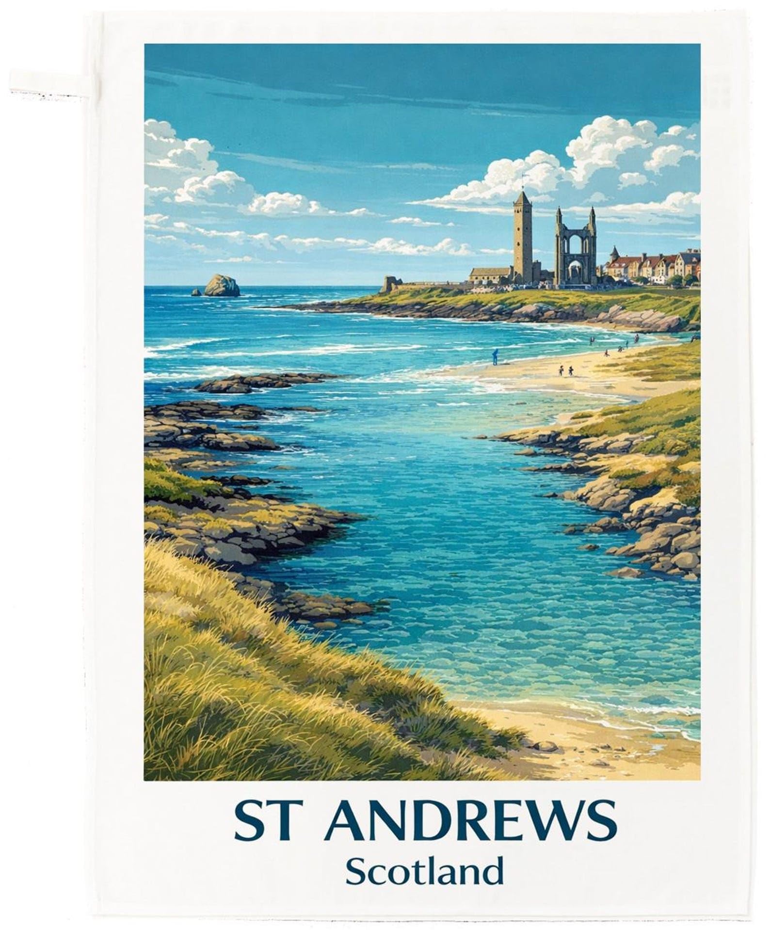 Half a Donkey St Andrews Cathedral & Coast Cotton Tea Towel – Scottish Heritage Gift