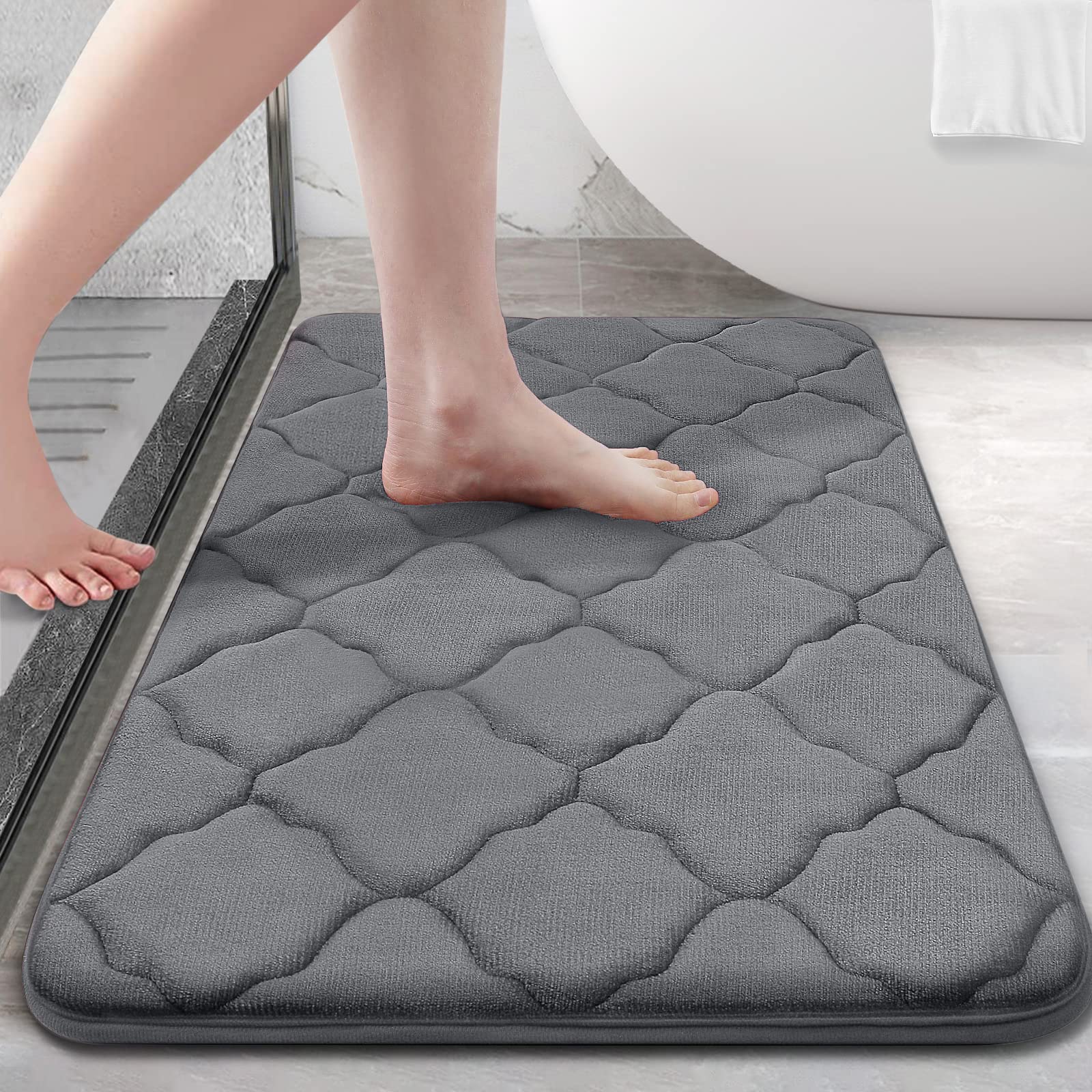 OLANLY Memory Foam Bath Mat Rug, Ultra Soft Non Slip and Absorbent Bathroom Rug, Machine Wash Dry, Comfortable, Thick Bath Rug Carpet for Bathroom Floor, Tub and Shower, 17x24, Dark Grey
