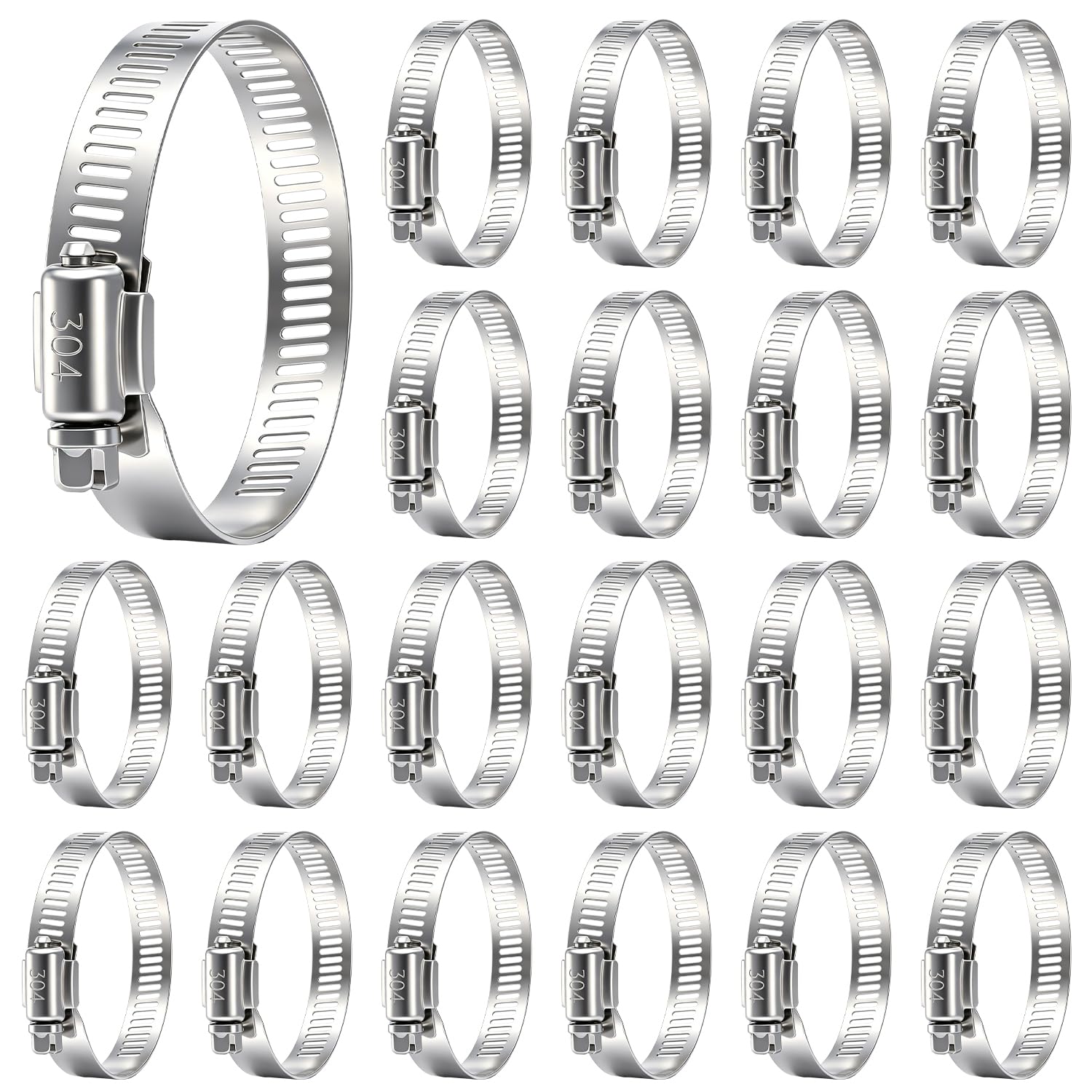 25 Pcs Stainless Steel Hose Clamps 1-1/2 Inch to 2-1/2 Inch (40-63mm) 304 Stainless Steel Worm Gear Metal Hose Clamps for Pipe, Intercooler, Plumbing, Tube and Fuel Line