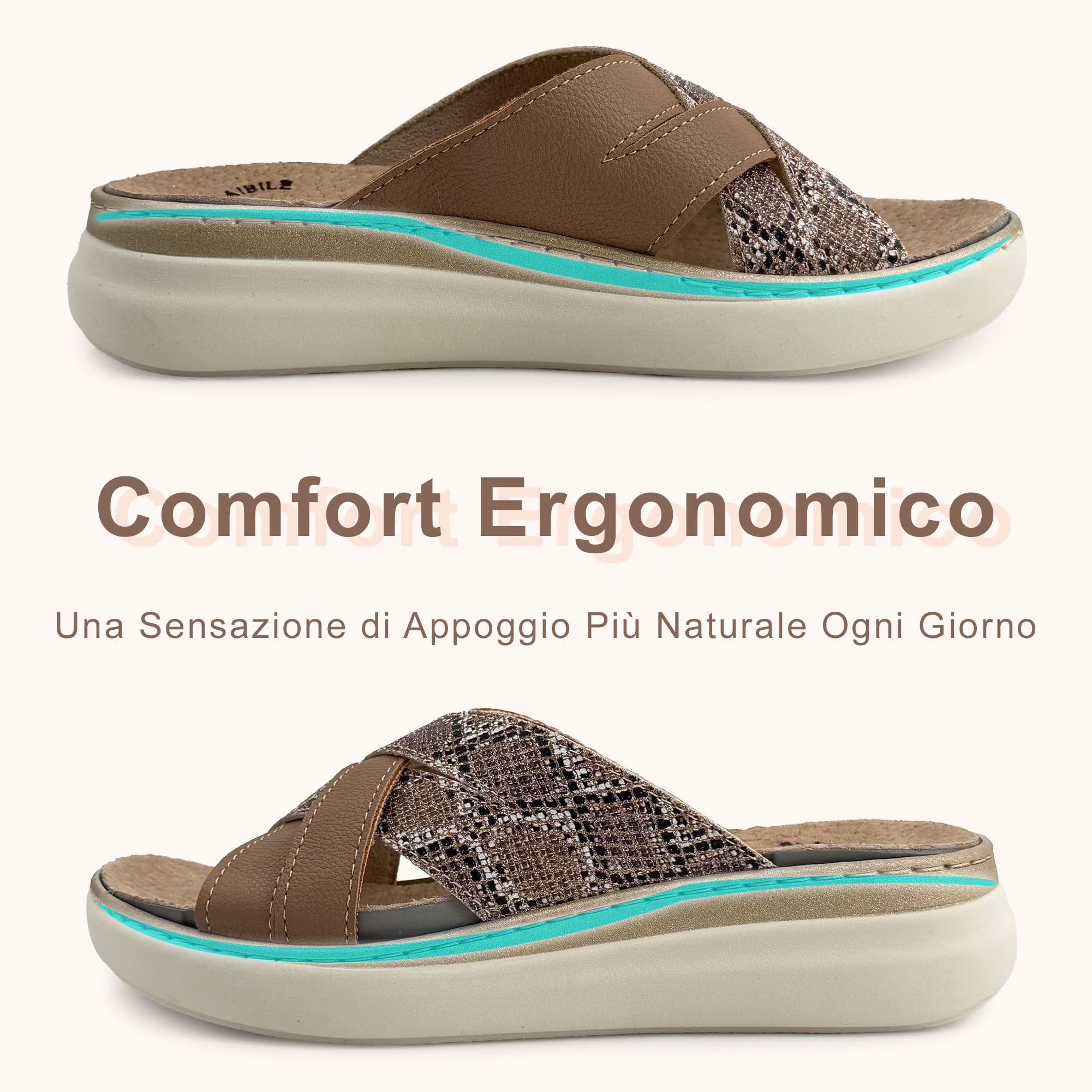 JOMIX Ciabatte Donna Estraibile Sottopiede in Pelle Comode Pantofole Estive Anatomiche Ergonomiche Scarpe Aperte Morbide da Casa e Tempo Libero