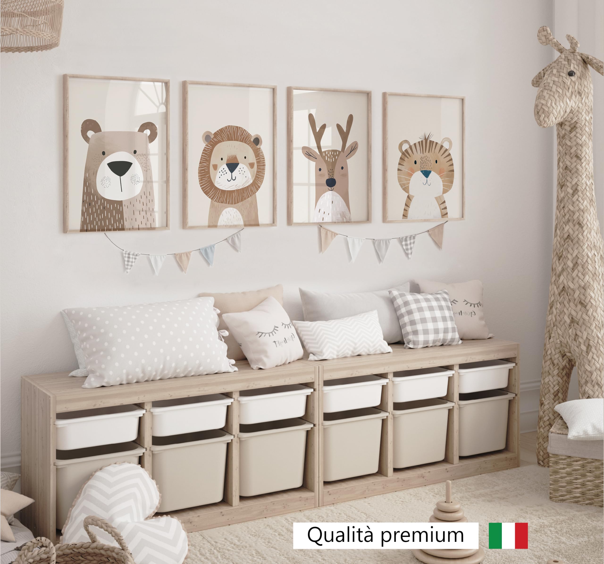 LAVEMA Immagini per la cameretta del bambino, decorazione per la cameretta dei bambini, poster di animali in beige, poster A4 senza cornice, immagini decorative per la cameretta