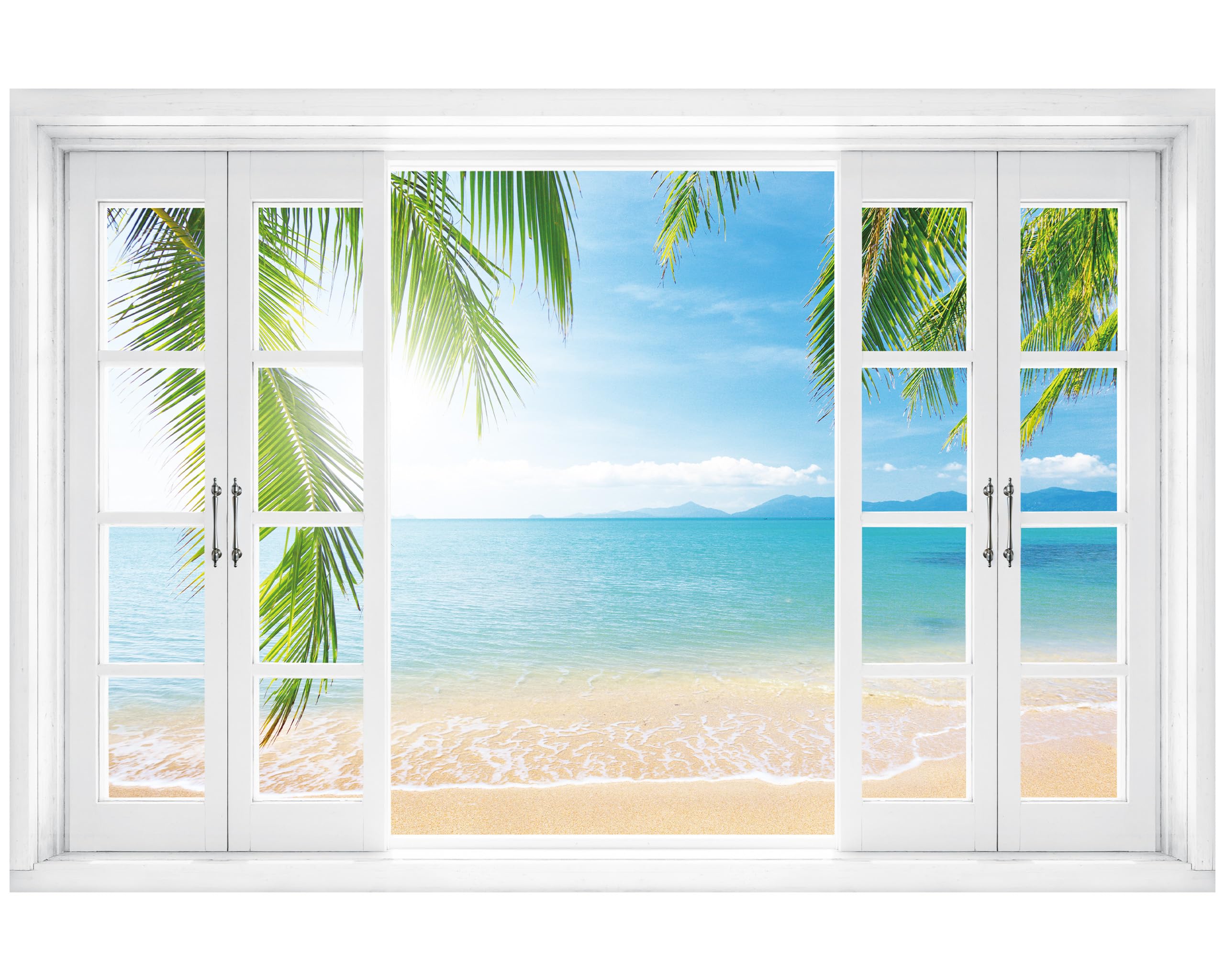 FLFK Fake Window Wall Mural - Tropical Ocean View Peel and Stick Decal, 80 x 60 inches, Split into 5 Pieces โ image 1