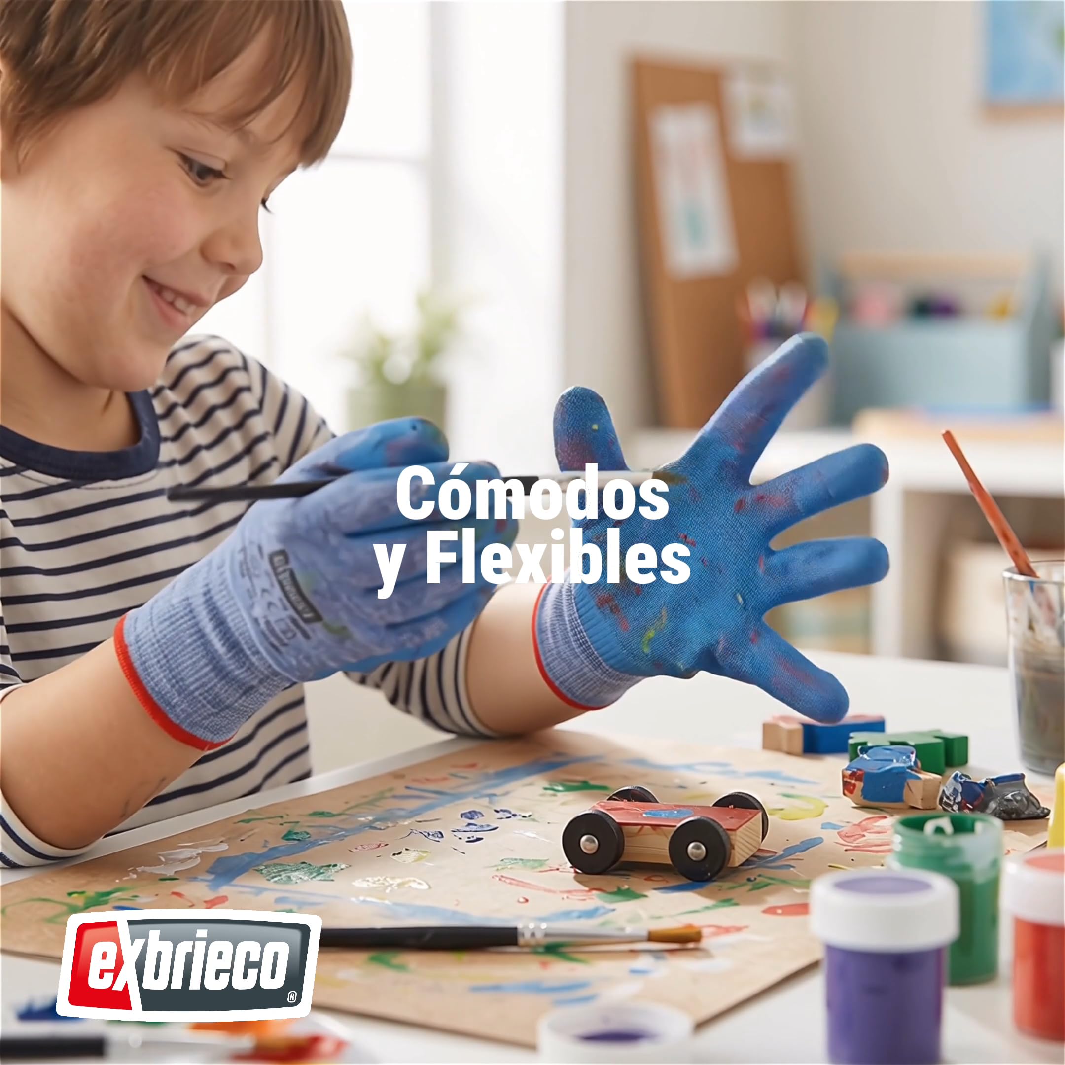 Pack 120 Guantes de Trabajo Para Niños, Antideslizantes, Transpirables, Poliéster con Látex Natural, Agarre Seguro, Protección Manos, Jardín, Playa, Bricolaje, Color Azul, Talla 4, 3XS
