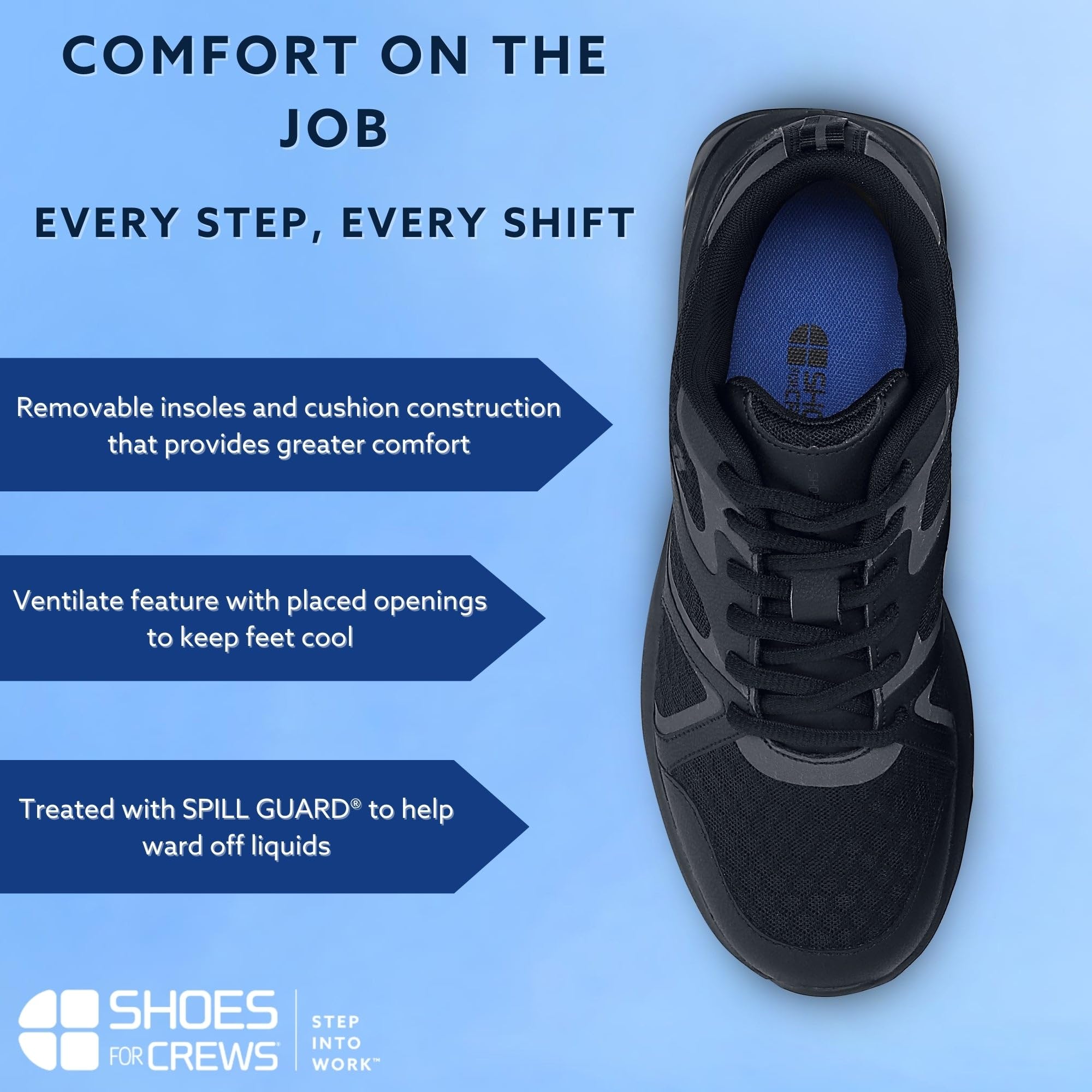 Shoes for Crews Energy II, Women's Slip Resistant Comfortable Sneakers, Size 5 Black