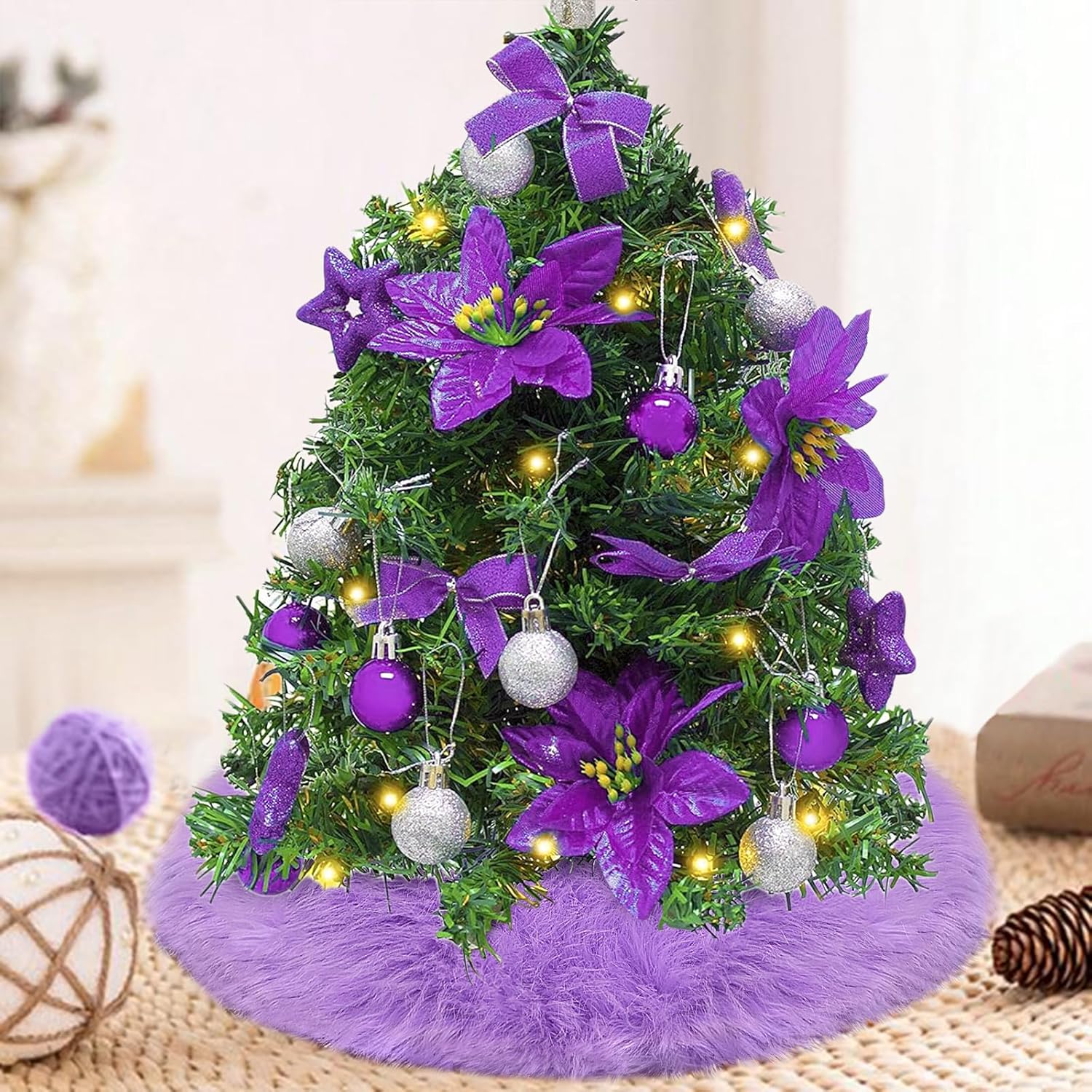 Ivarunner Purple Christmas Tree Skirt 24 Inch, Small Faux