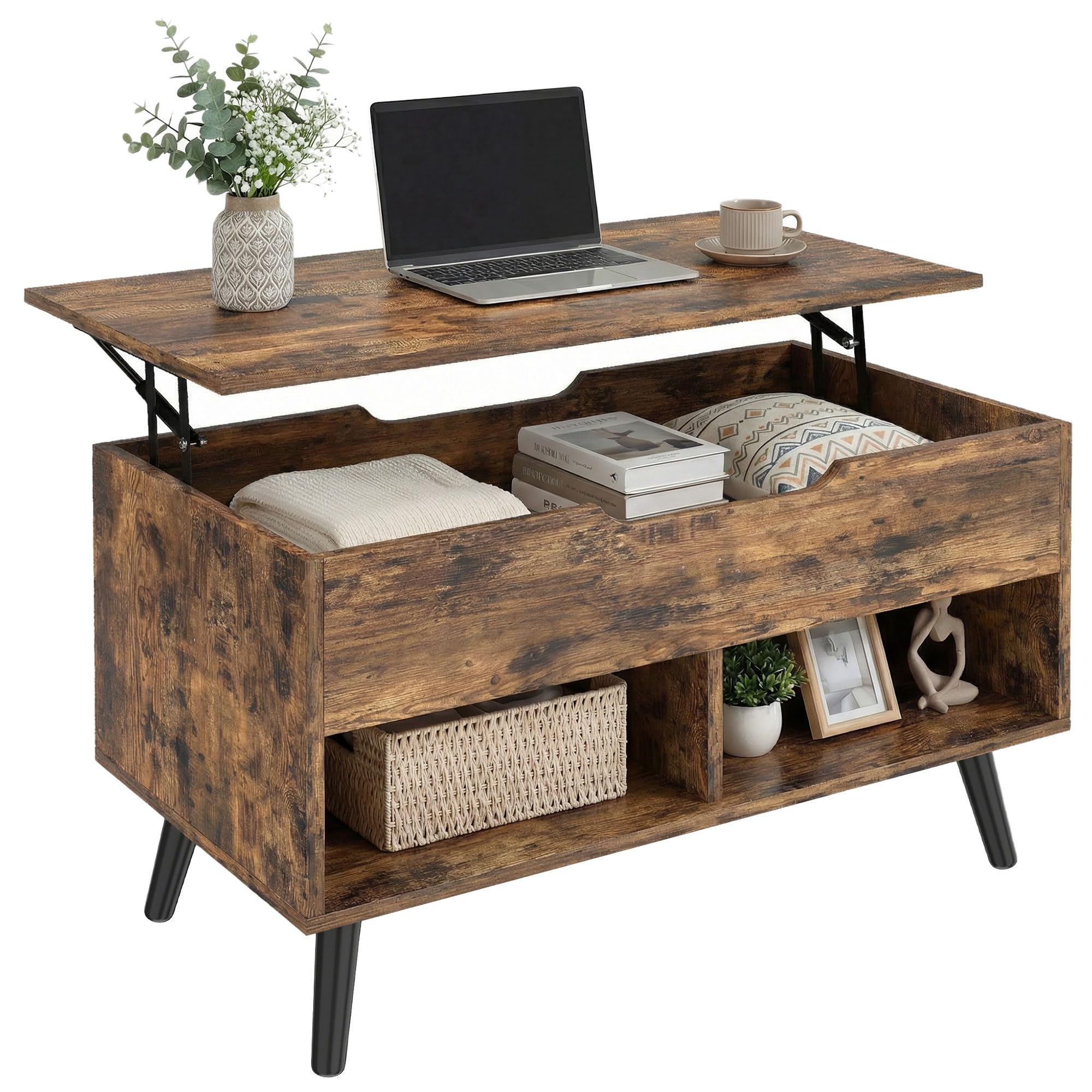 HOMCOM Industrial Lift Top Coffee Table, Metal Legs, 75 cm, Rustic Brown