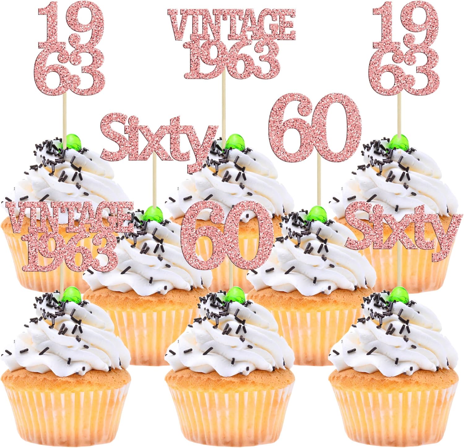 Gyufise 24Pcs 60th Birthday Cupcake Toppers Cheers to 60