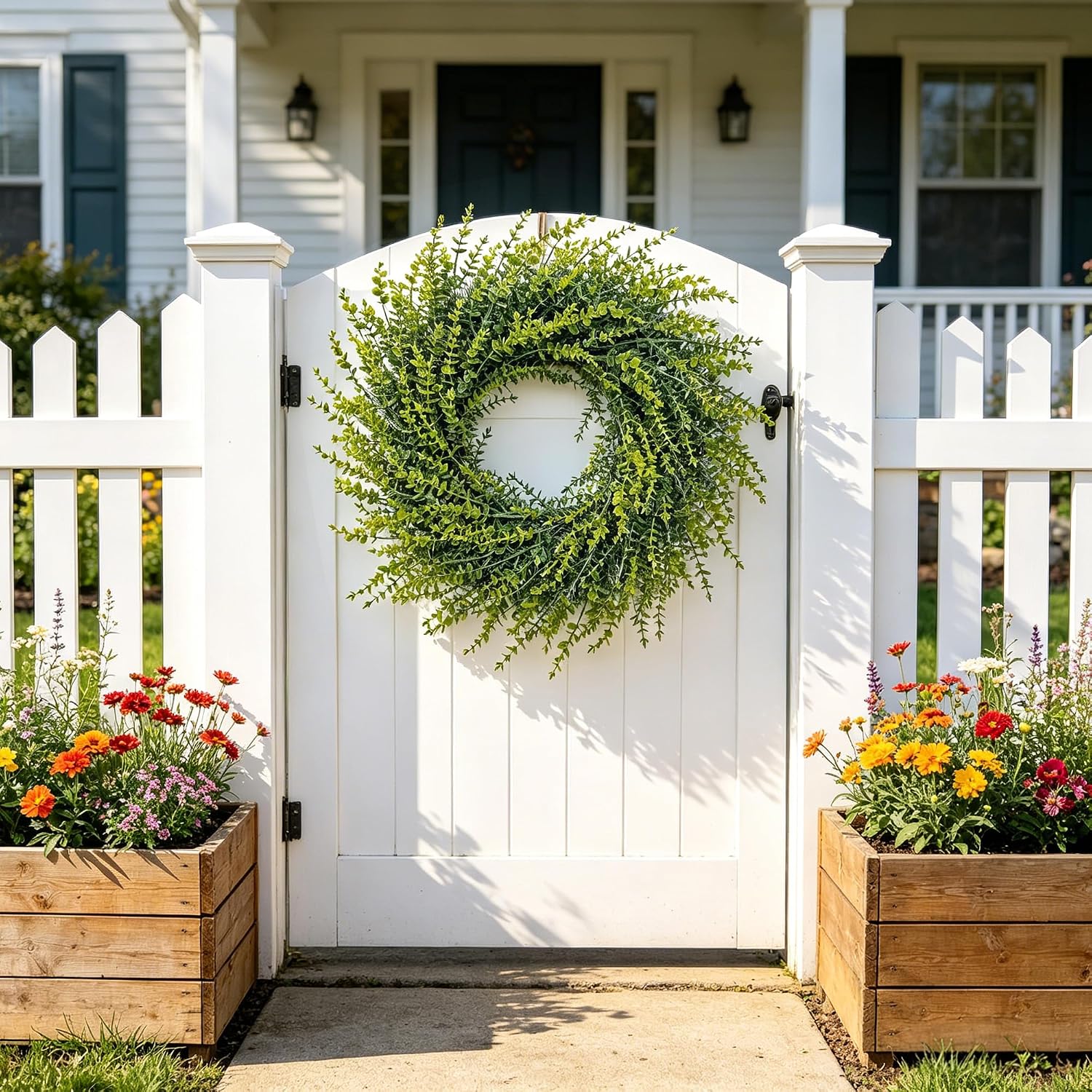 26" Large Wreaths for Front Door, Artificial Greenery Eucalyptus Wreath for All Seasons, All-Weather Farmhouse Indoor/Outdoor Decor