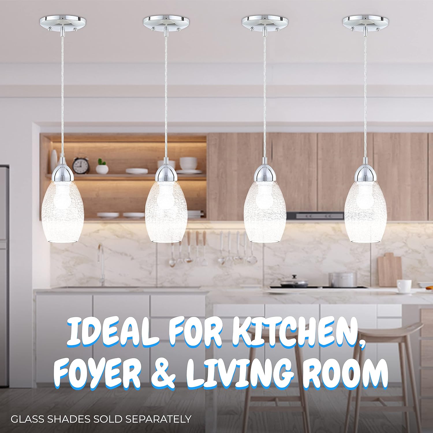 OHLECTRIC One-Light Mini Pendant - Indoor Hanging Light Fixture with Adjustable Cord, Mounting Hardware & Threaded Shade Ring - Ideal for Kitchen, Foyer & Living Room | Brushed Nickel Finish