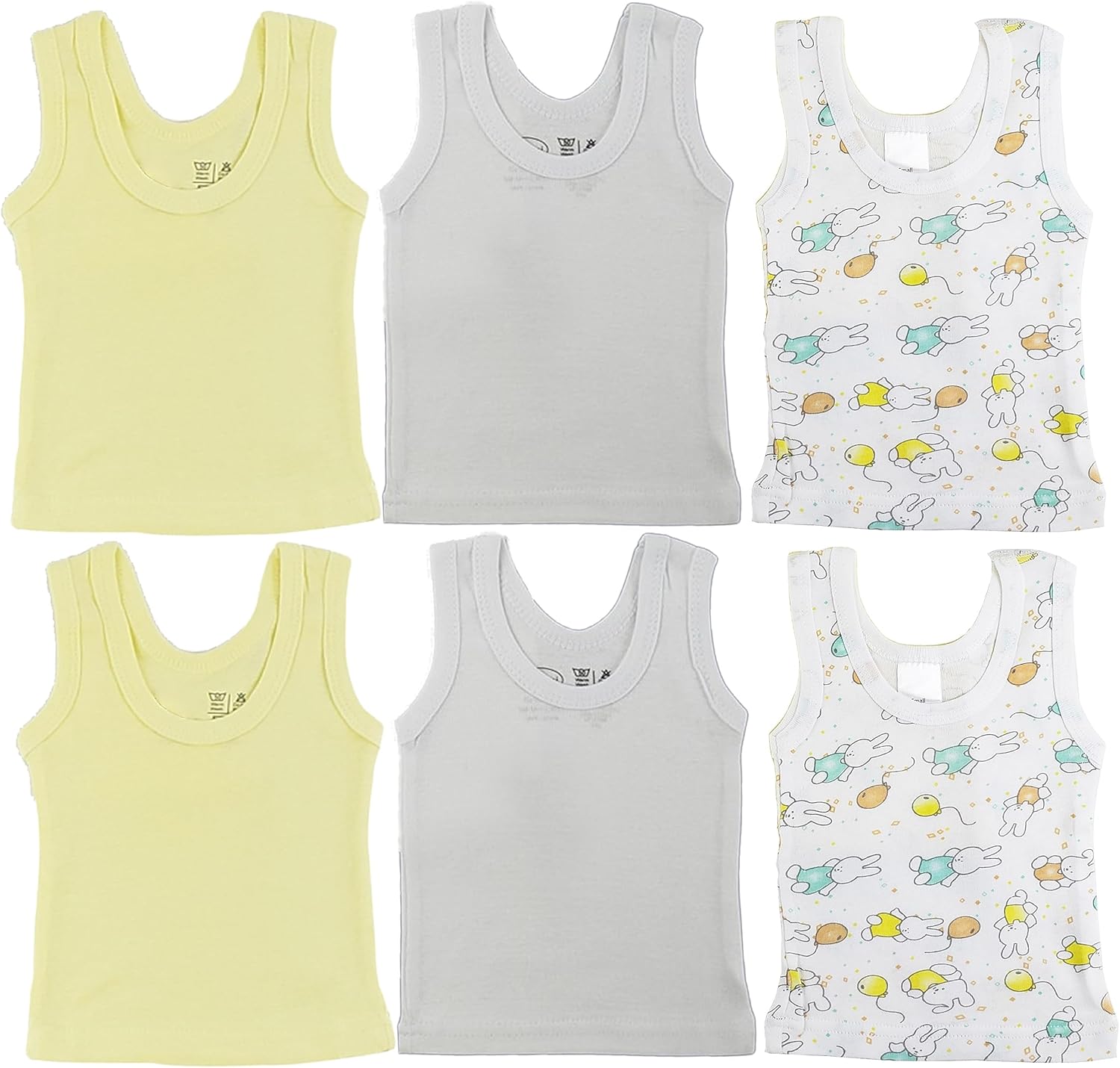 Newborn Baby Sleeveless Pack of 6 Tank Tops 100% Cotton Shirts, Short Sleeve Tees 0-24 Months Boys, Girls, Unisex