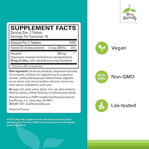 Miniatura 2 de Terry Naturally Silica-20 - Apoya el crecimiento del cabello y la fuerza de las uñas - Suplemento de colágeno para ayudar a la densidad y la fuerza