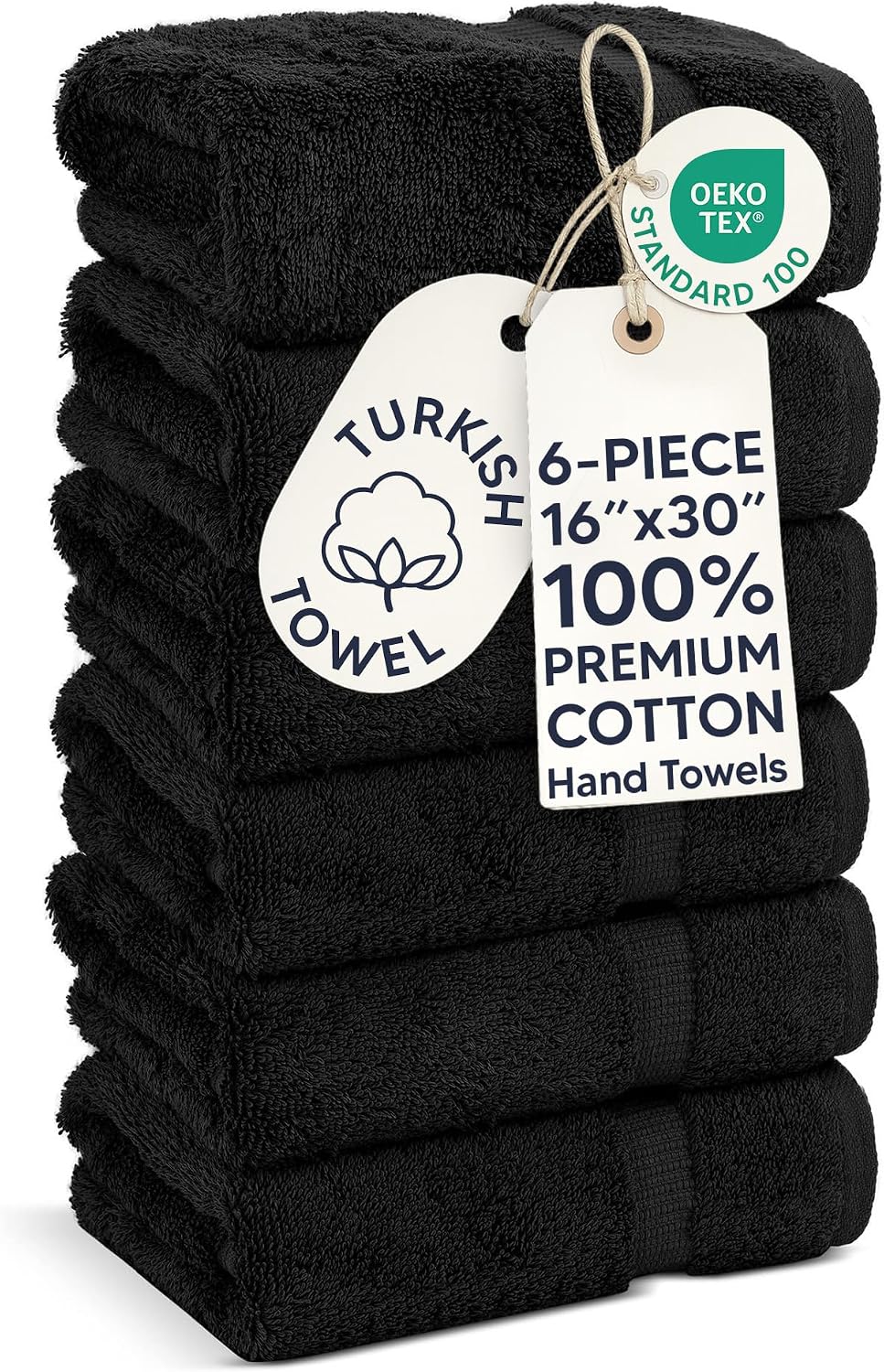 Chakir Turkish Linens | Hotel & Spa Quality 100% Cotton Premium Turkish Towels | Soft & Absorbent (6-Piece Hand Towels, Black) | Premium Cotton Turkish Hand Towels, 6-Pack 16x30, Oeko-Tex Certified, Soft Absorbent For The Bathroom