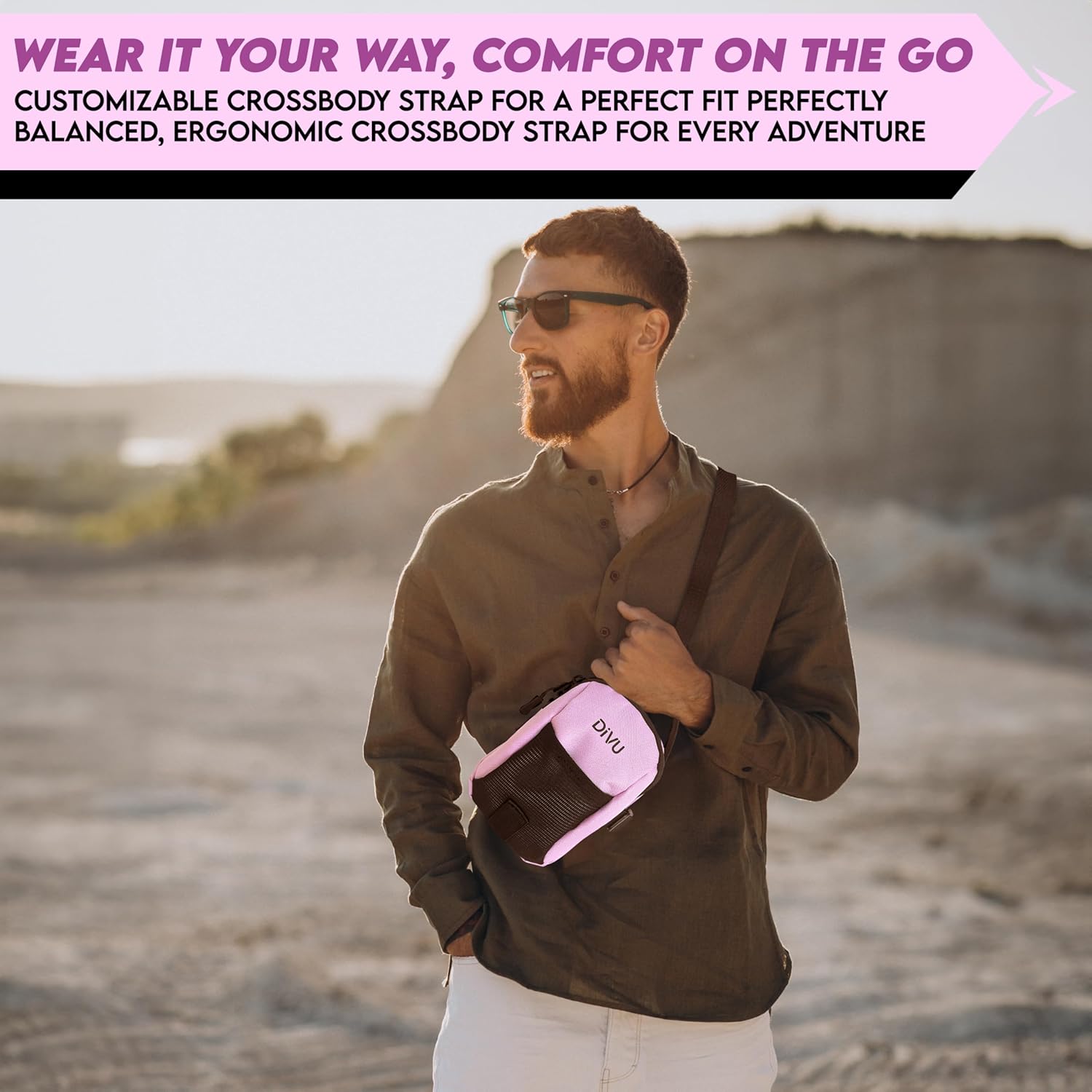 DiVU Magnetic Sports Bag (Pink) for Men & Women | Crossbody Shoulder Bag | Small Workout Backpack with Magnetic Attachment | Fanny Pack for Gym, Travel, Work, and Sports