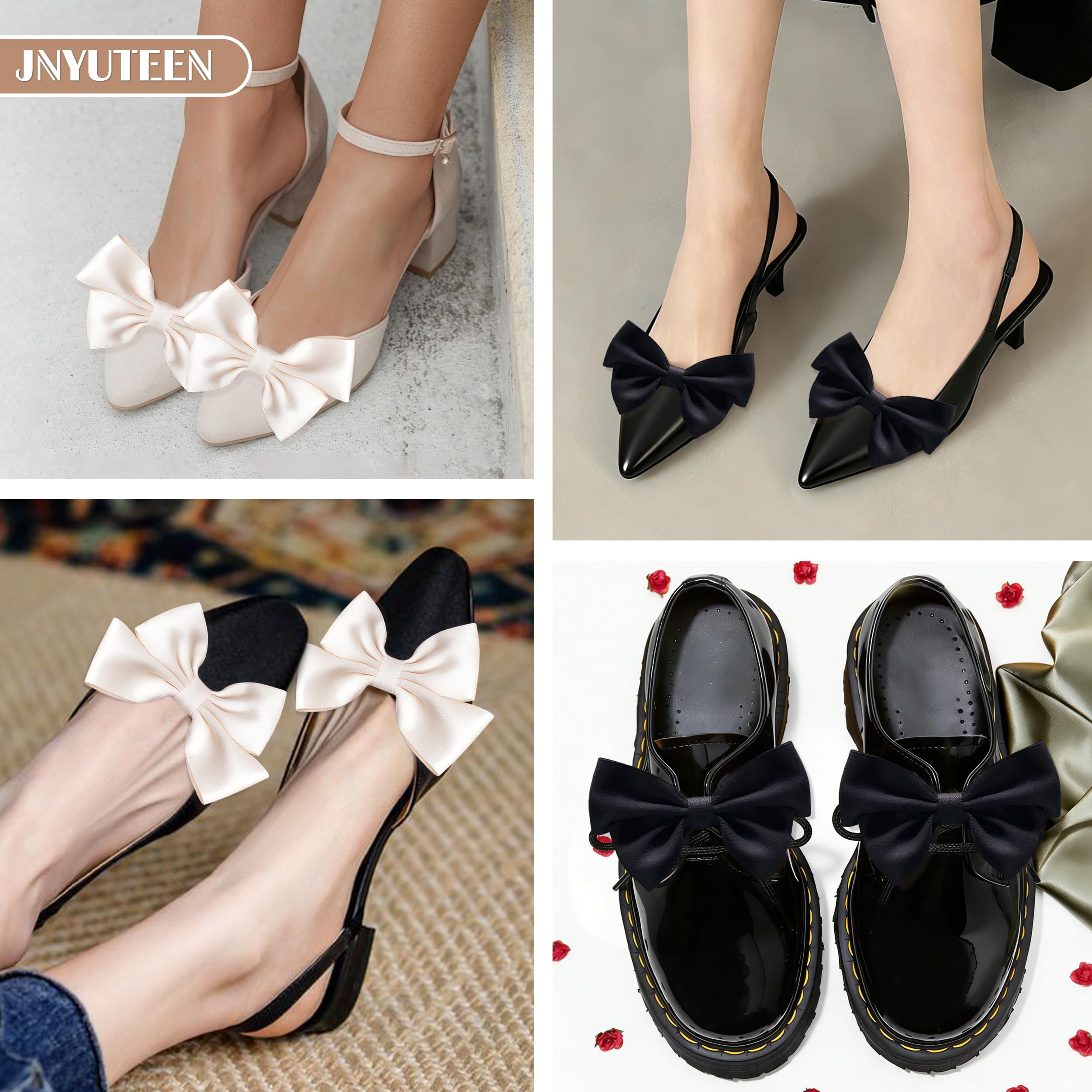 2 Pares Clips de Lazo para Zapatos, Negro Blanco Lazo Extraíble Clips para Zapatos Mujer, Clips de Satén Decorativos para Zapatos de fiestas Tacones Bailarinas Salones Ropa — view 7