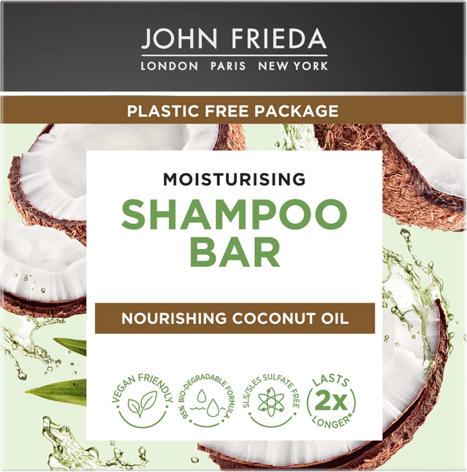 John Frieda Moisturising Shampoo Bar 75 g, VeganFriendly Shampoo Bar