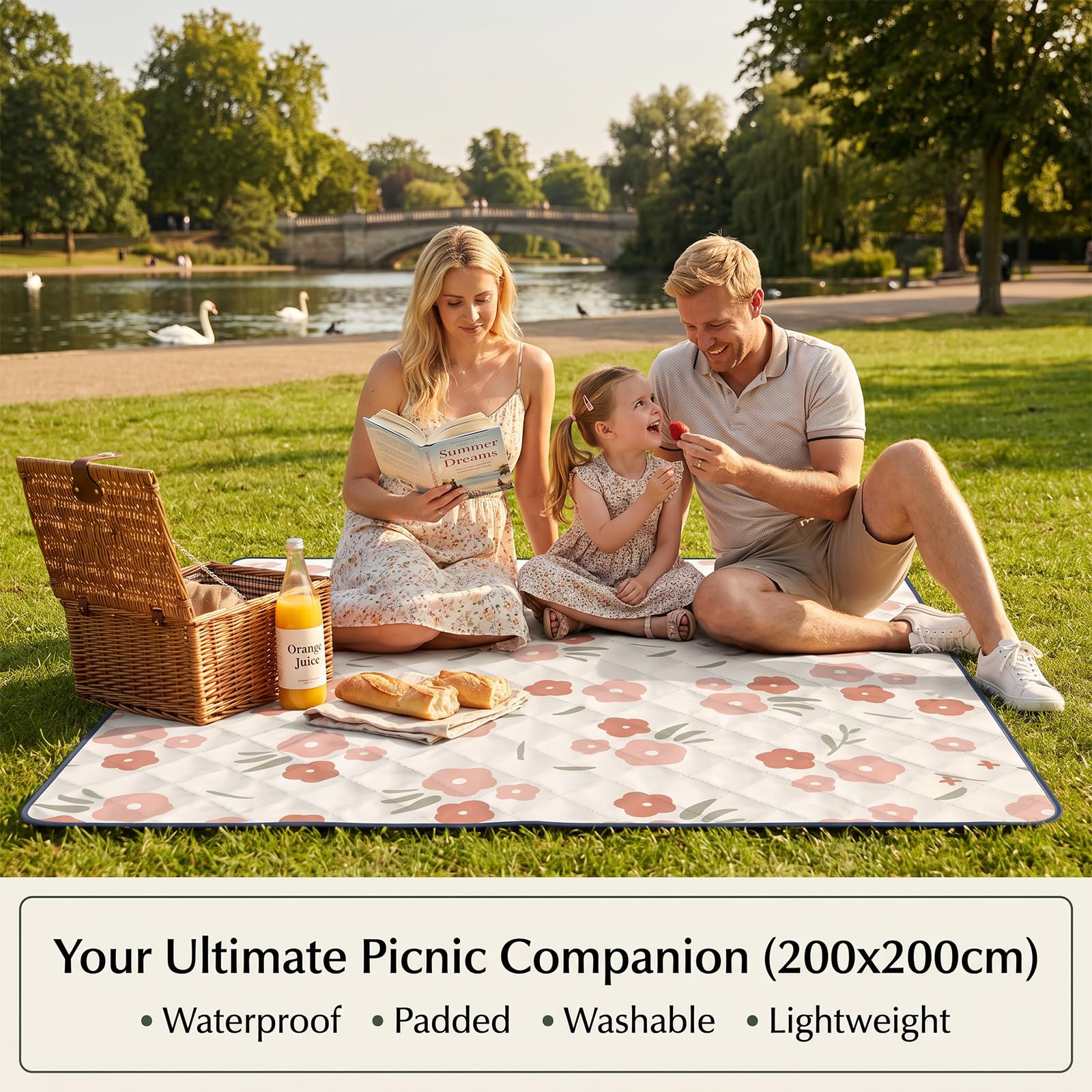Picknickdecke Wasserdicht, Pikncik Decke Groß, Picknickdecke 200x200cm, Faltbar Leicht Tragbar Outdoor Teppich Bunt Tragegriff, Camping Decke, für Trocken Strand, BBQ, Picknick, Campingdecke (Orange)
