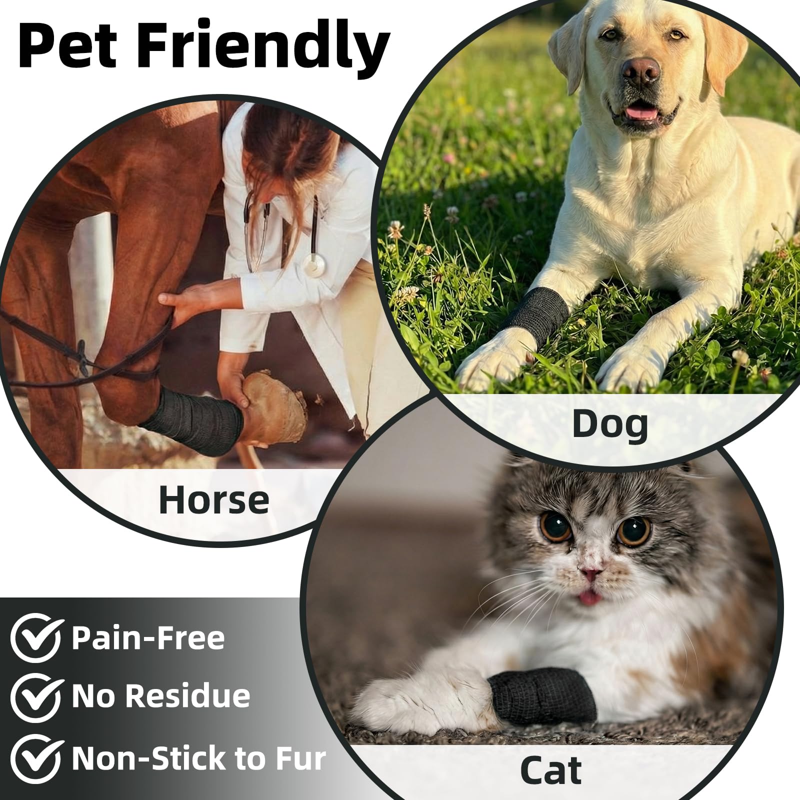HONYAO Selbstklebender Verband 16 Rollen, 5cm x 4,5m Verbandsmaterial, Selbsthaftender Verband für Hund Katze Pferde, Elastische Binde für Handgelenk Knöchel Sport Erste Hilfe, Schwarz