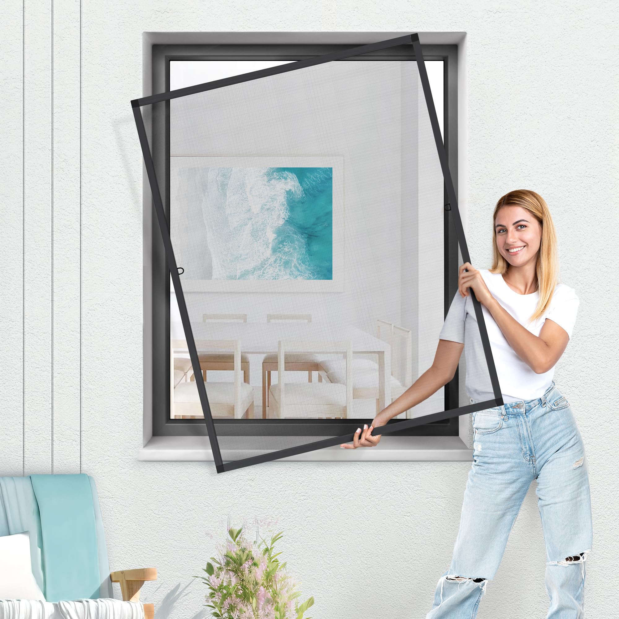 jarolift Zanzariera per Finestre SlimLine, Montabile Senza Fori, con Telaio in Alluminio, 110 x 150 cm, Antracite