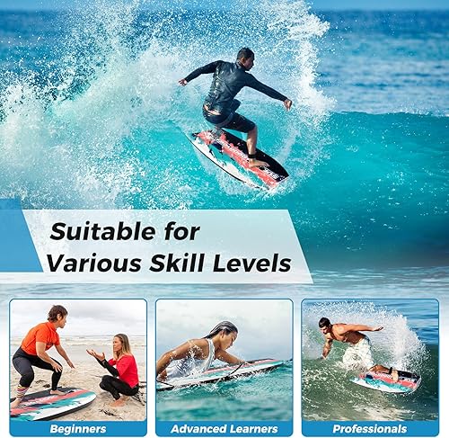 Vista 57 de GYMAX Tablas de cuerpo para playa, 33/37/41 pulgadas con núcleo de espuma EPS, cola creciente, doble canal y correa de muñeca, bodyboard ligero