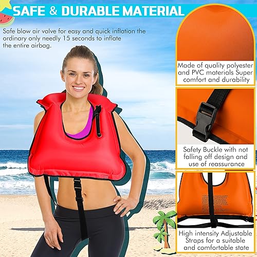 Miniatura 3 de Jerify Chaleco inflable de esnórquel para adultos, chaleco de seguridad de natación ajustable, chaquetas portátiles para kayak, chalecos para nadar