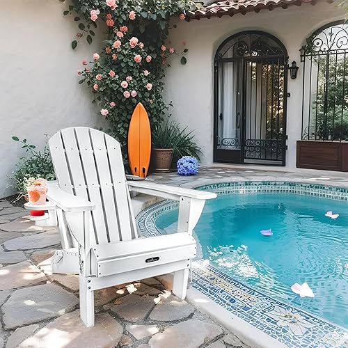 Miniatura 2 de Sillas Adirondack de plástico, silla Adirondack plegable de polietileno de alta densidad con soporte para tazas, sillas de patio de plástico