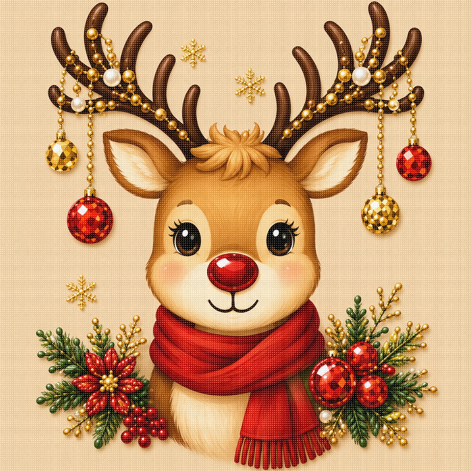 Rudolph Deer 14Ct Christmas Stamped Cross Stitch Kit 30X30cm (Rudolph Deer)