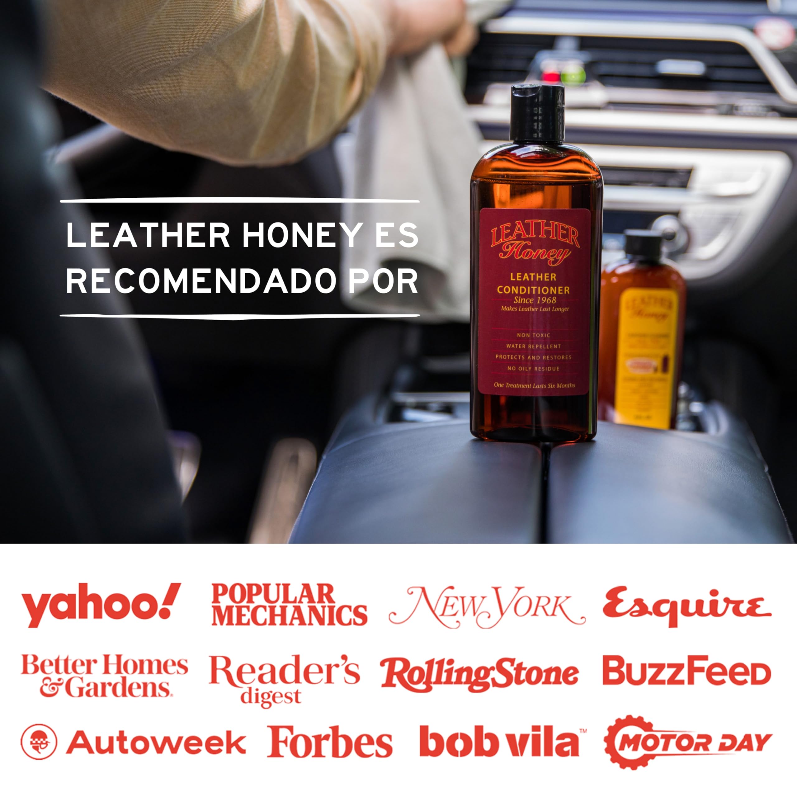 Spray limpiador Leather Honey: protector UV, no tóxico y fabricado en EE. UU. desde 1968. Limpia y protege cuero, imitación y vinilos, coches, bolsos, zapatos, etc. Seguro para cualquier color.