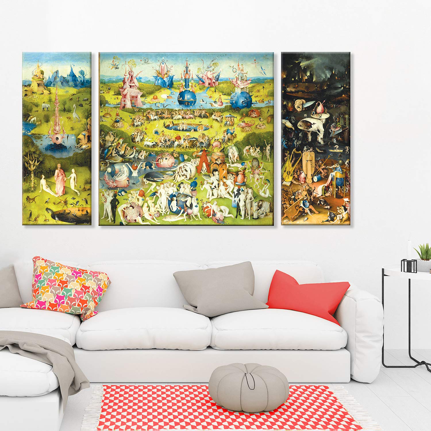 Giallobus - Quadro multipannello 3 pezzi - Hieronymus Bosch - Il giardino delle delizie - stampa su tela - pronto da appendere - 40x100 cm - 100x100 cm- 40x100 cm