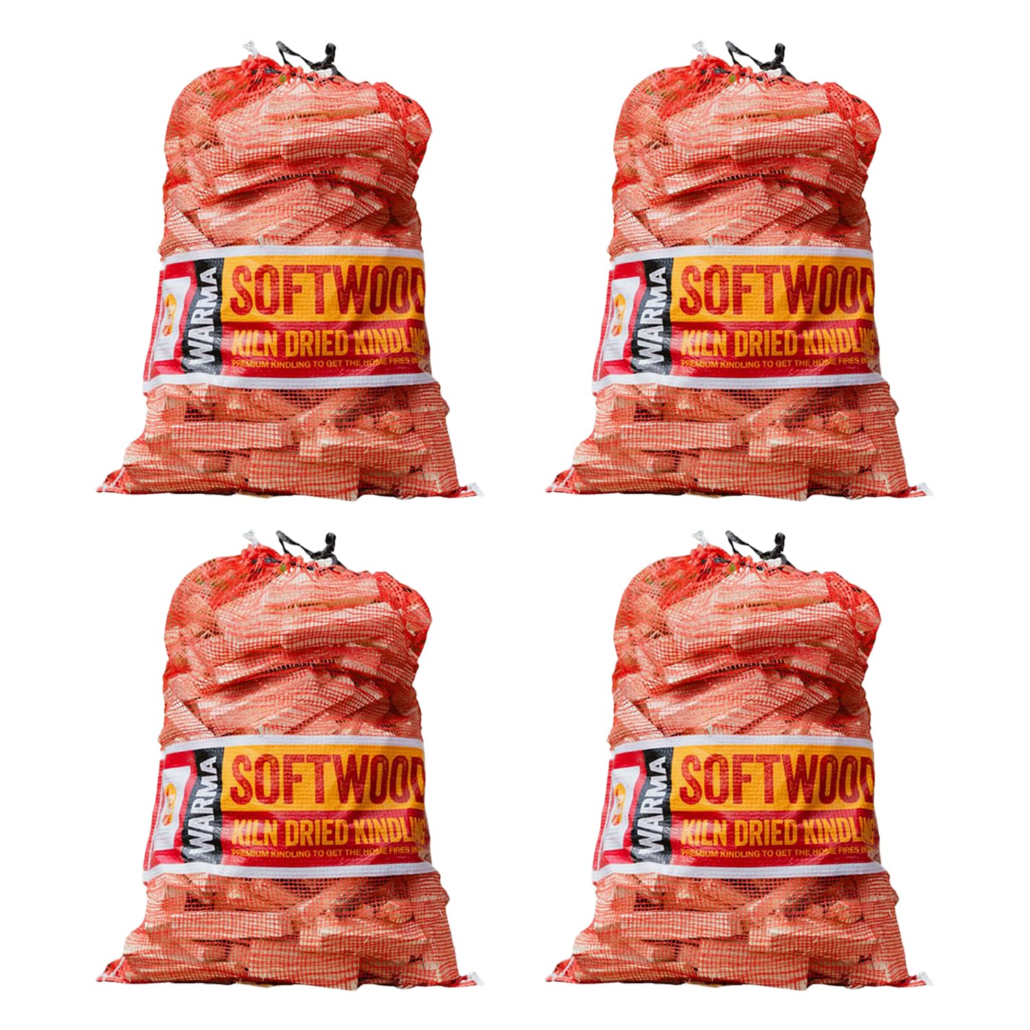 Bulk 4 x 4kg Nets Quality Kindling Fire Starting Wood Kiln Dried 108L - Dried & Cut Easy Storage Netted Bags - Suitable for Burner Firepits Open Fires Stoves BBQs Pizza Ovens Barbecues Chimineas — image 1